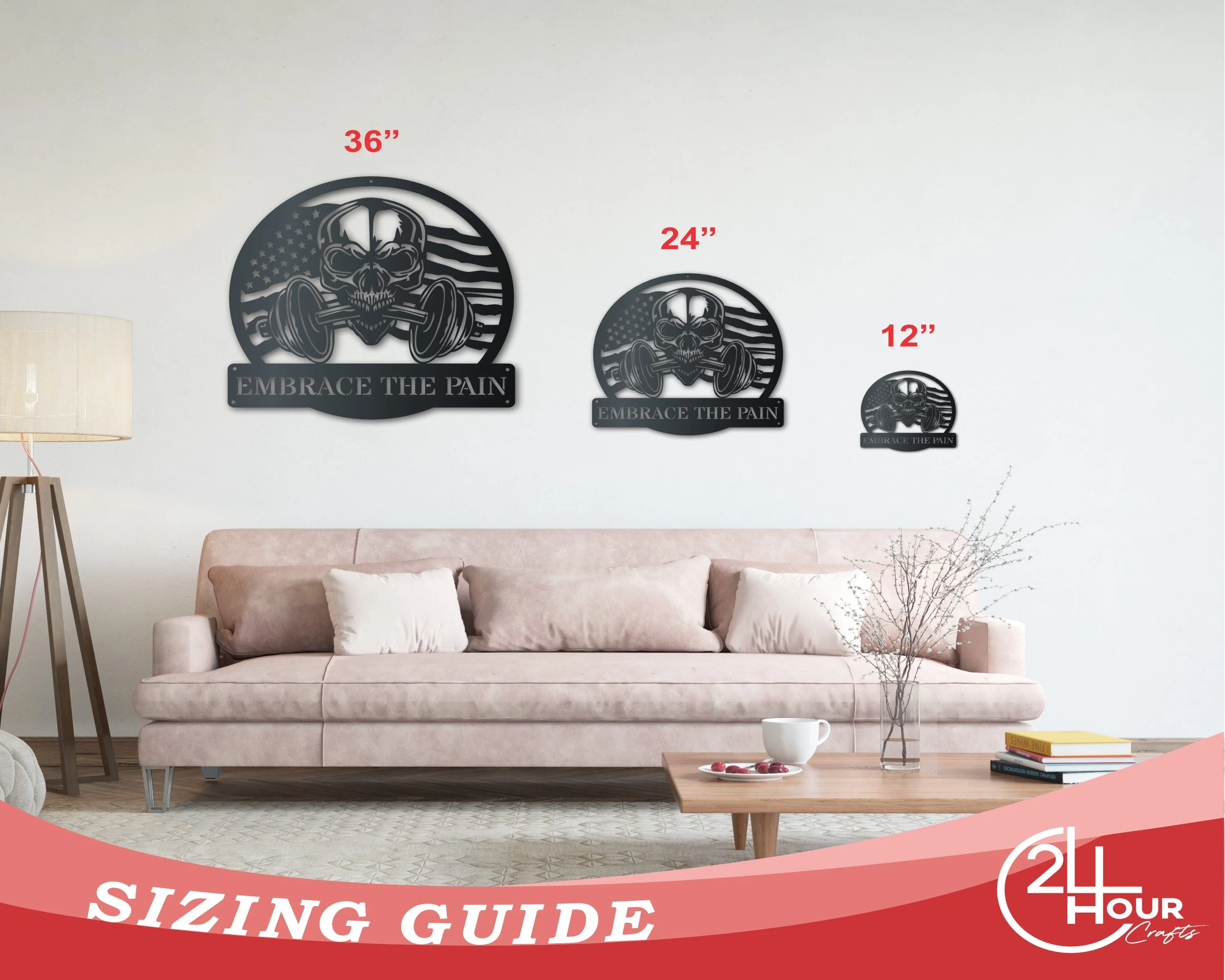 Custom Metal American Fitness Skull Wall Art | Metal Patriotic Gym Sign | Indoor Outdoor | Up to 46" | Over 20 Color Options - Image 3