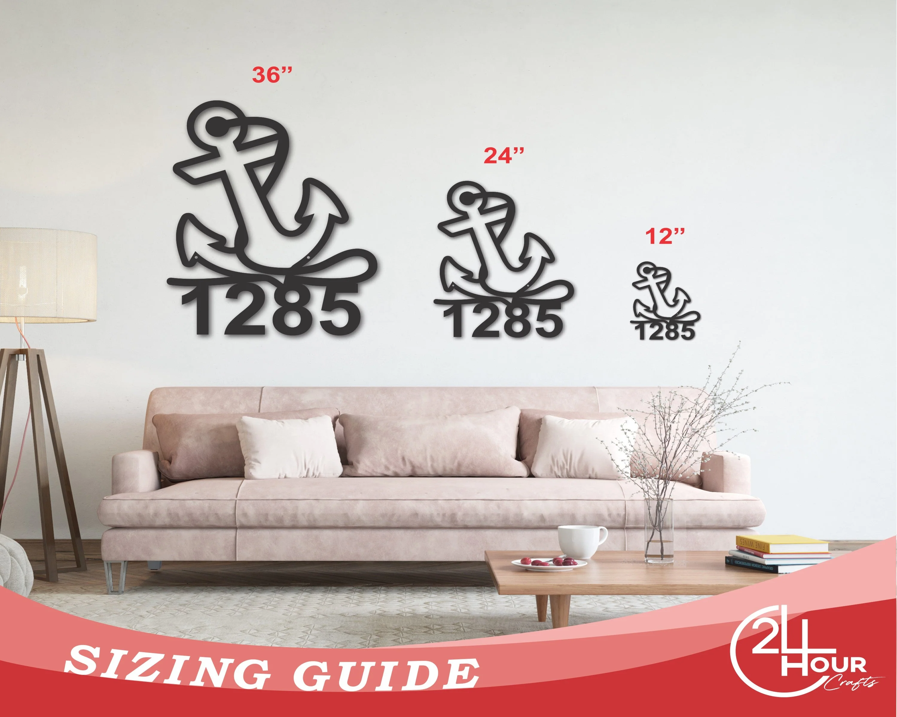 Custom Metal Anchor Address Sign | Metal Nautical House Sign | Indoor Outdoor | Up to 46" | Over 20 Color Options - Image 2
