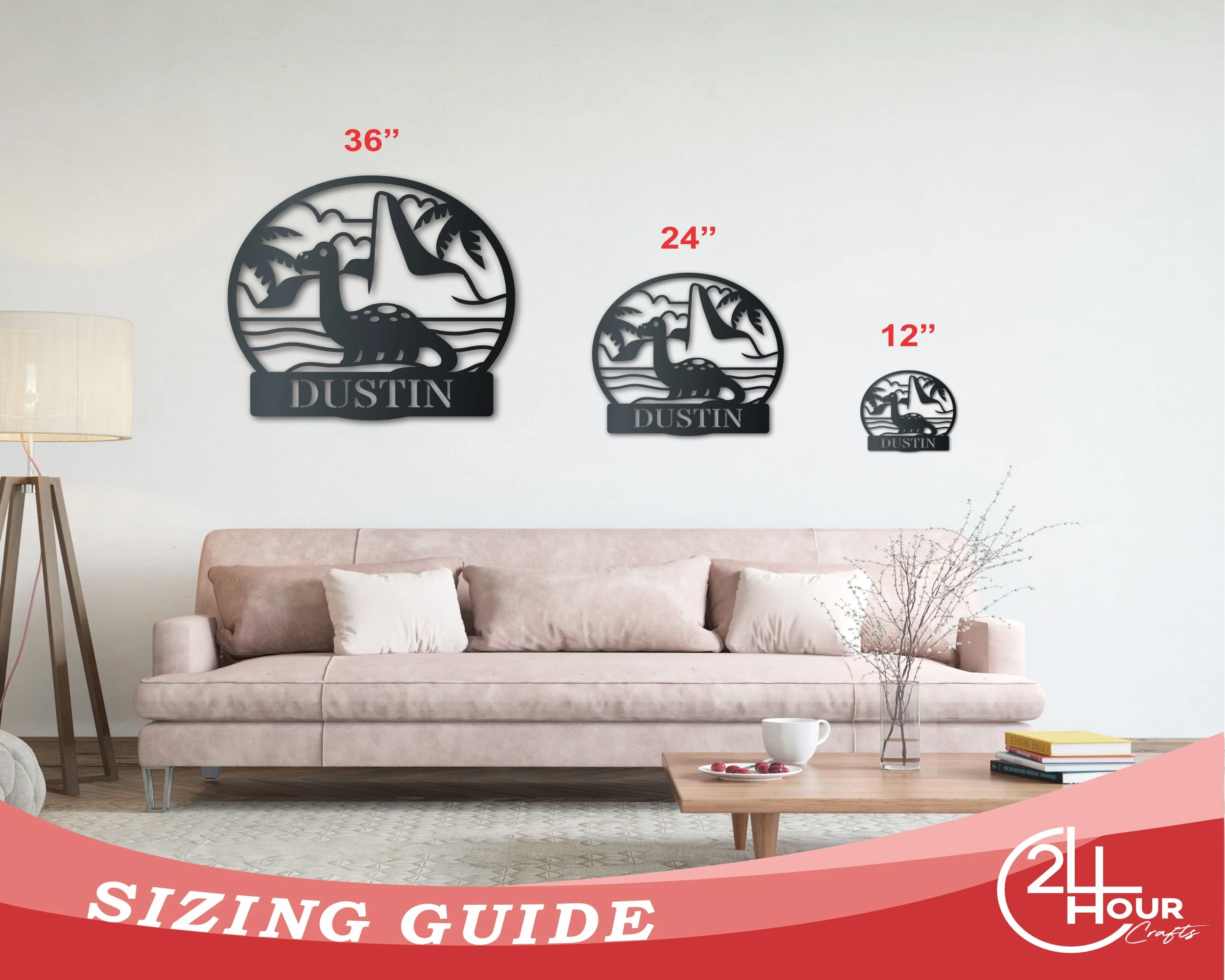 Custom Metal Baby Brontosaurs Wall Art | Kids Dinosaur Bedroom Sign | Indoor Outdoor | Up to 46" | Over 20 Color Options - Image 3