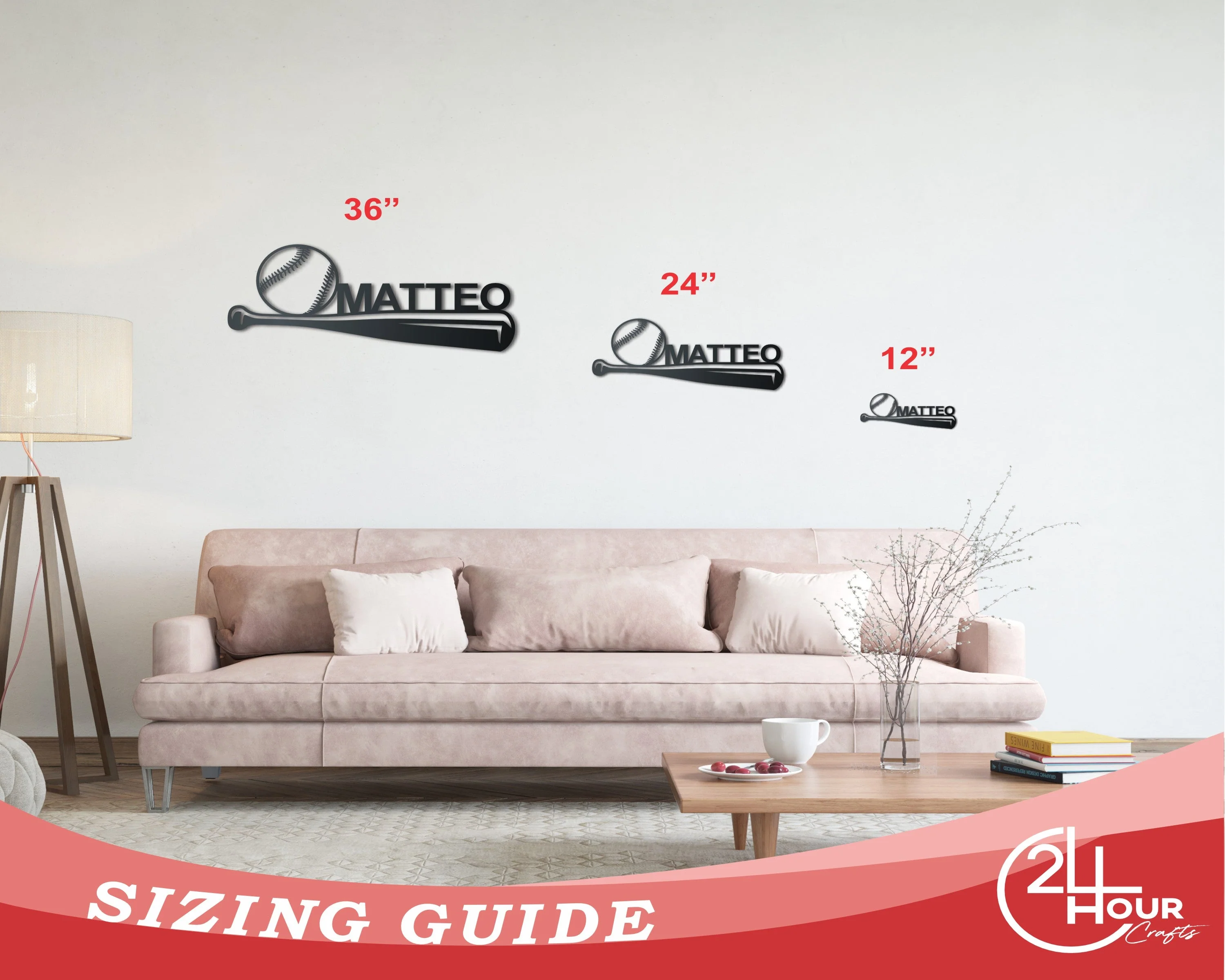 Custom Metal Baseball Bat Wall Art - Metal Sports Sign - 14 Color Options - Image 2