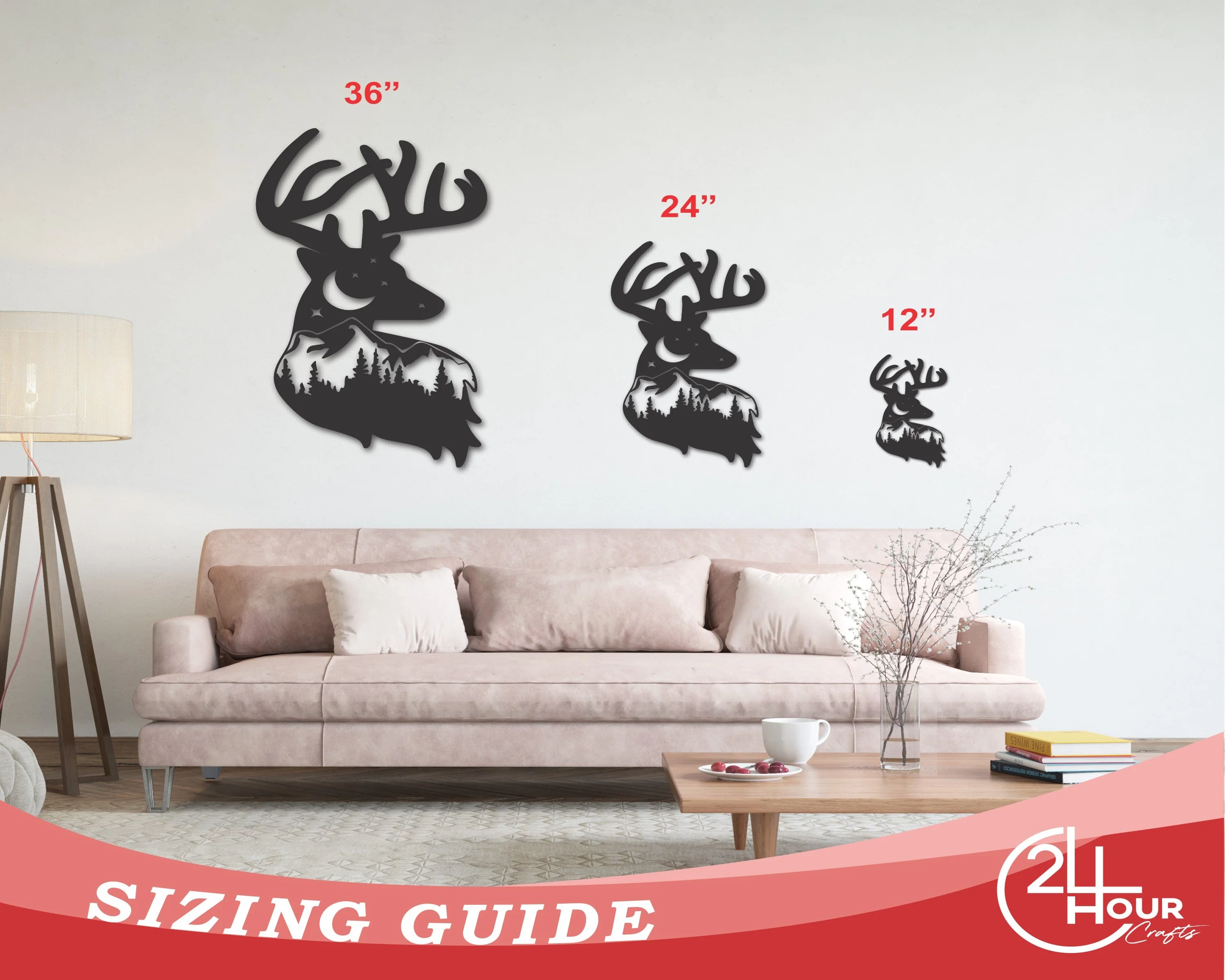 Custom Metal Buck Landscape | Metal Buck and Mountain Wall Art | Metal Buck Wall Decor | 15 Color Options - Image 3