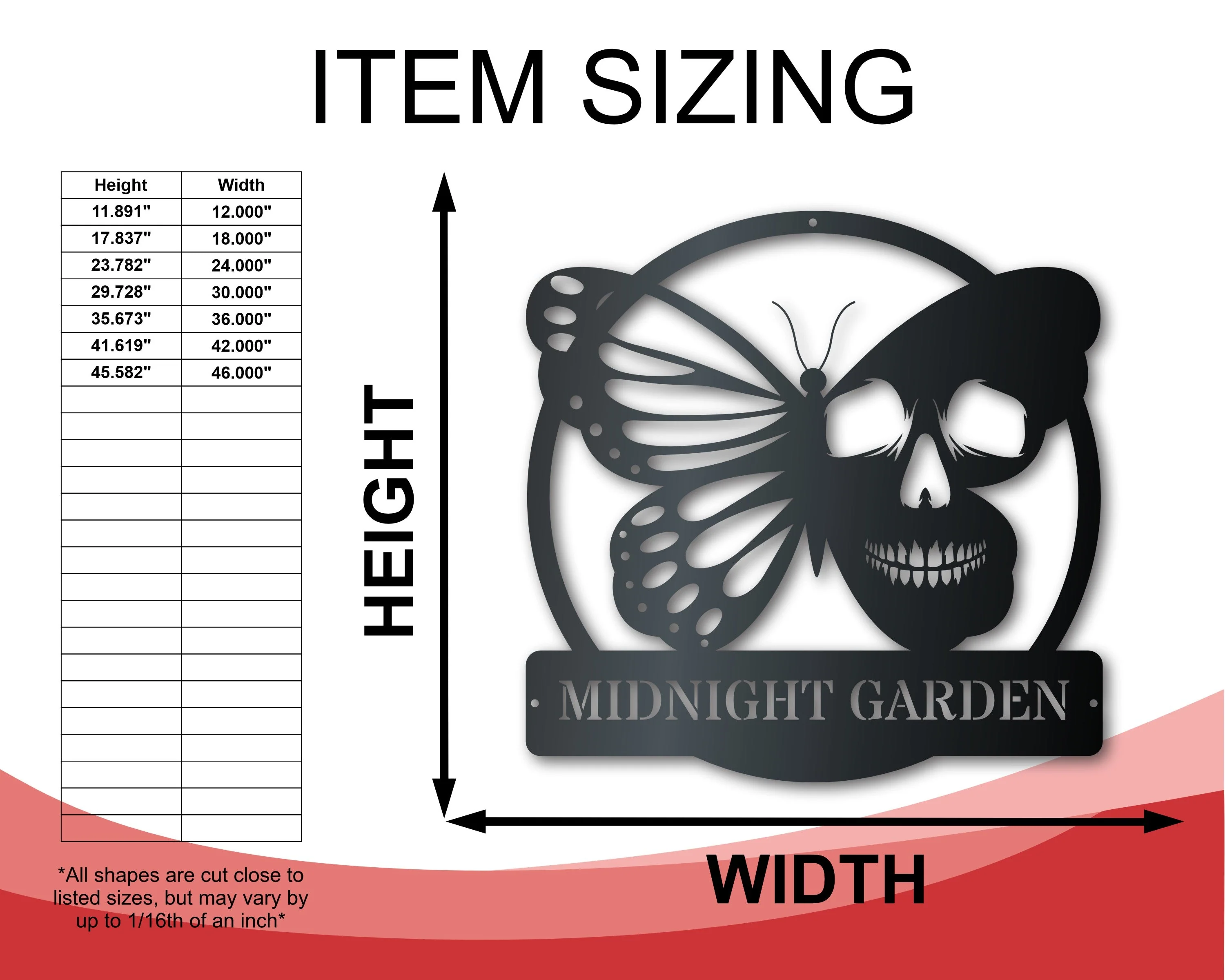 Custom Metal Butterfly Skull Wall Art | Indoor Outdoor | Up to 46" | Over 20 Color Options - Image 2