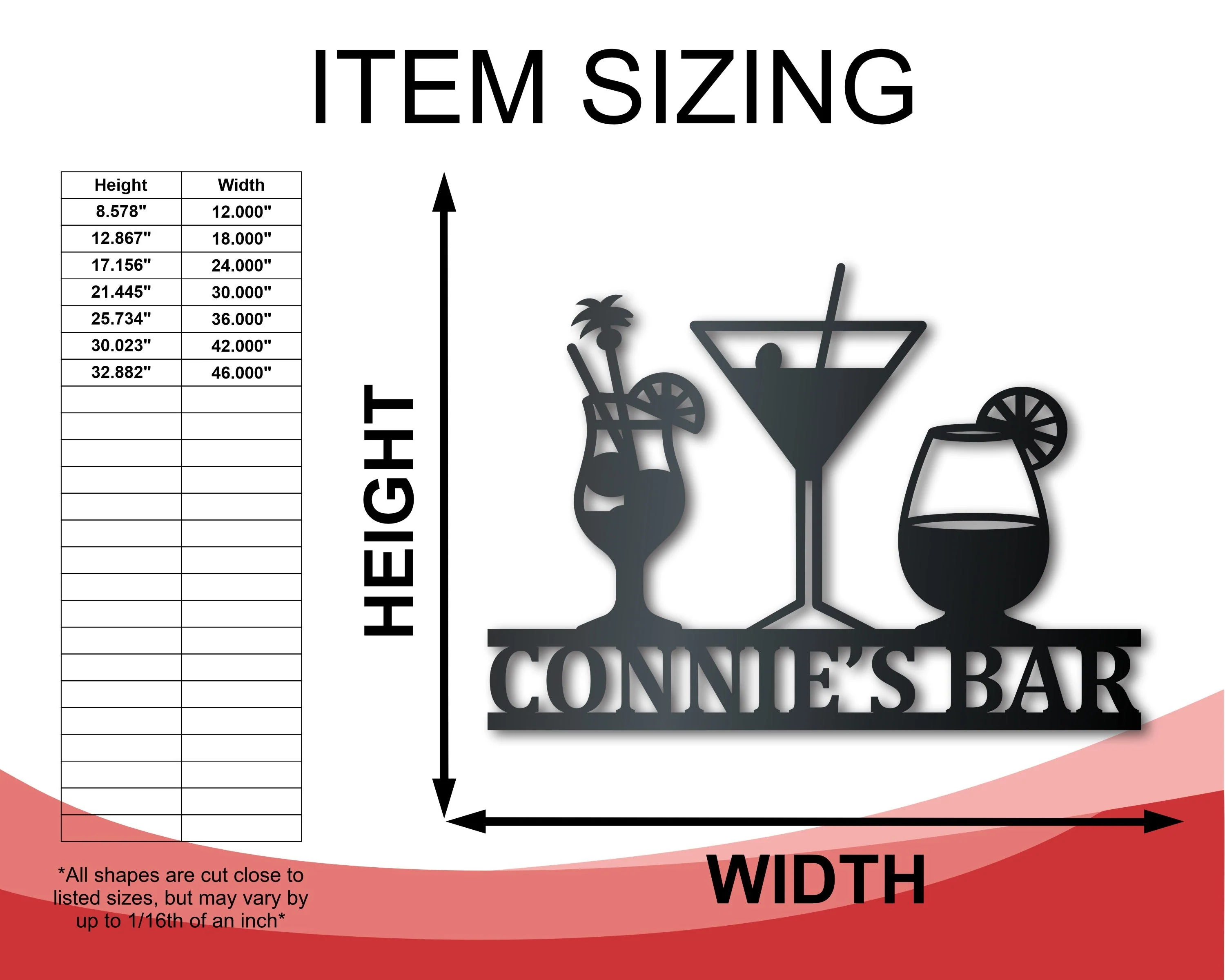 Custom Metal Cocktail Bar Wall Art | Indoor Outdoor | Up to 46" | Over 20 Color Options - Image 2