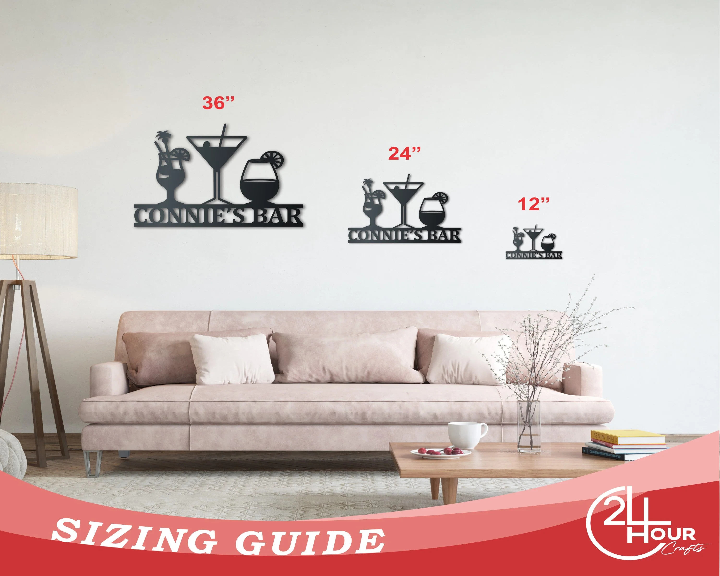 Custom Metal Cocktail Bar Wall Art | Indoor Outdoor | Up to 46" | Over 20 Color Options - Image 3