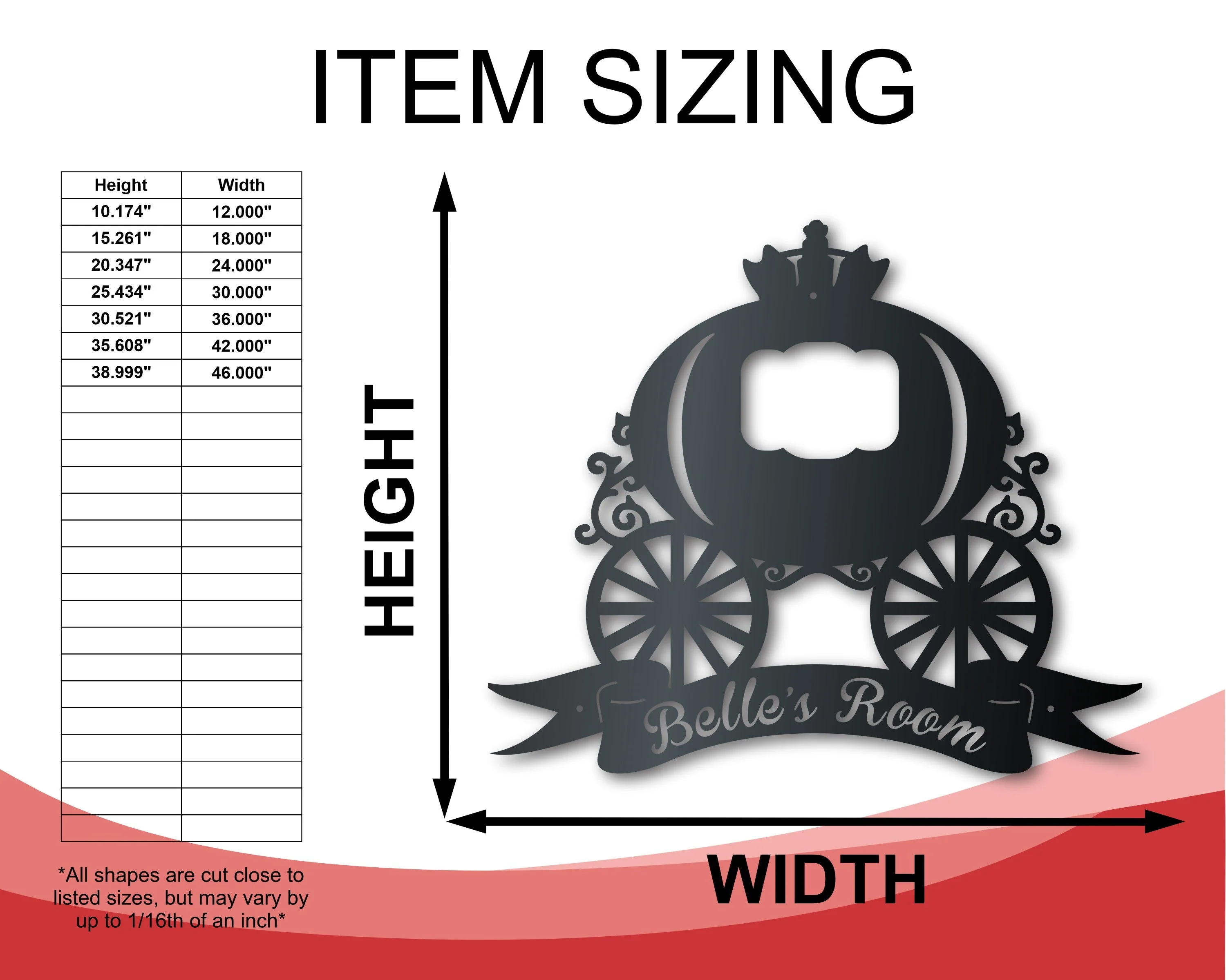 Custom Metal Fairytale Carriage Wall Art | Girls Princess Sign | Indoor Outdoor | Up to 46" | Over 20 Color Options - Image 2