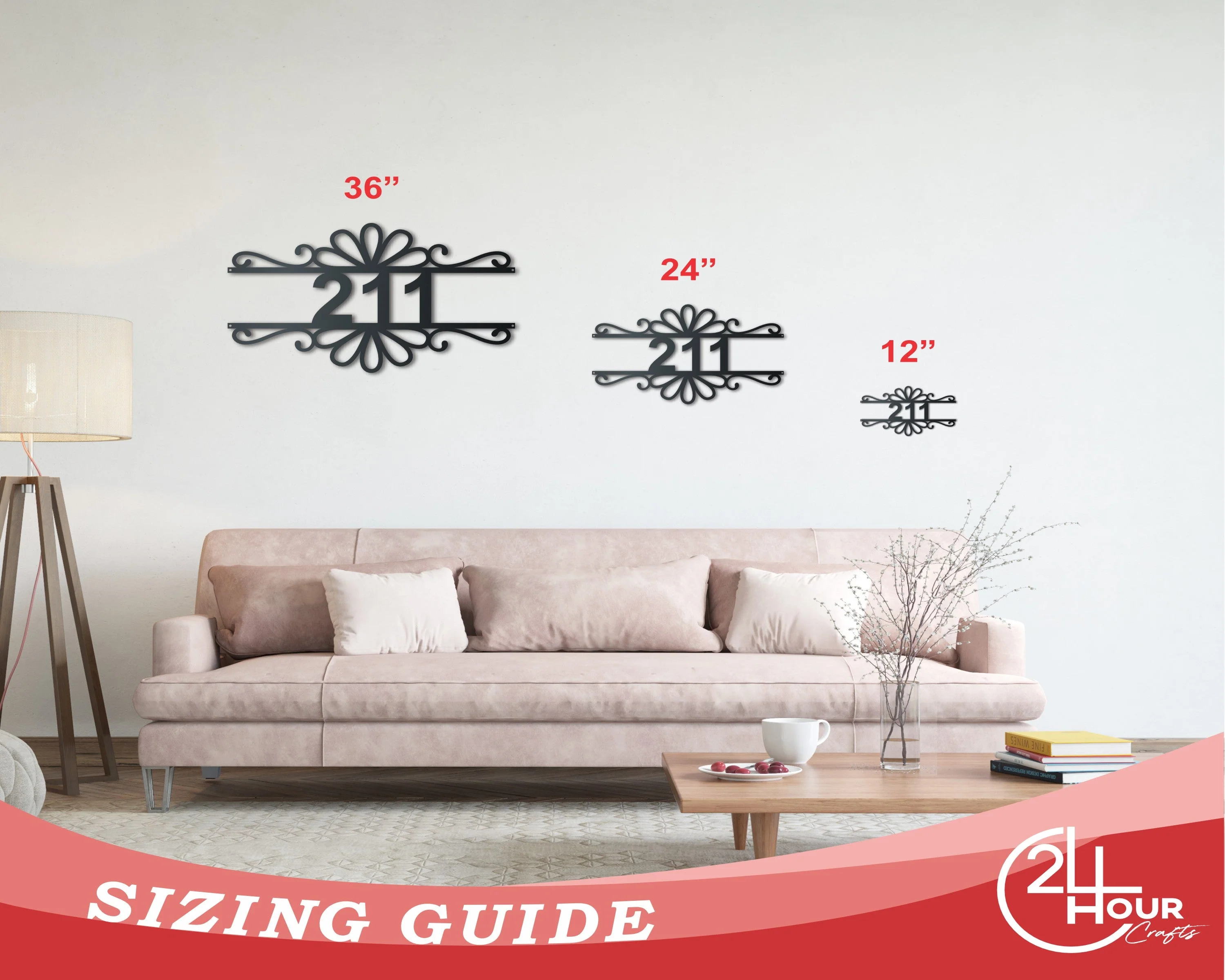 Custom Metal Flourish Address Wall Art | House Number Sign | Indoor Outdoor | Up to 46" | Over 20 Color Options - Image 3