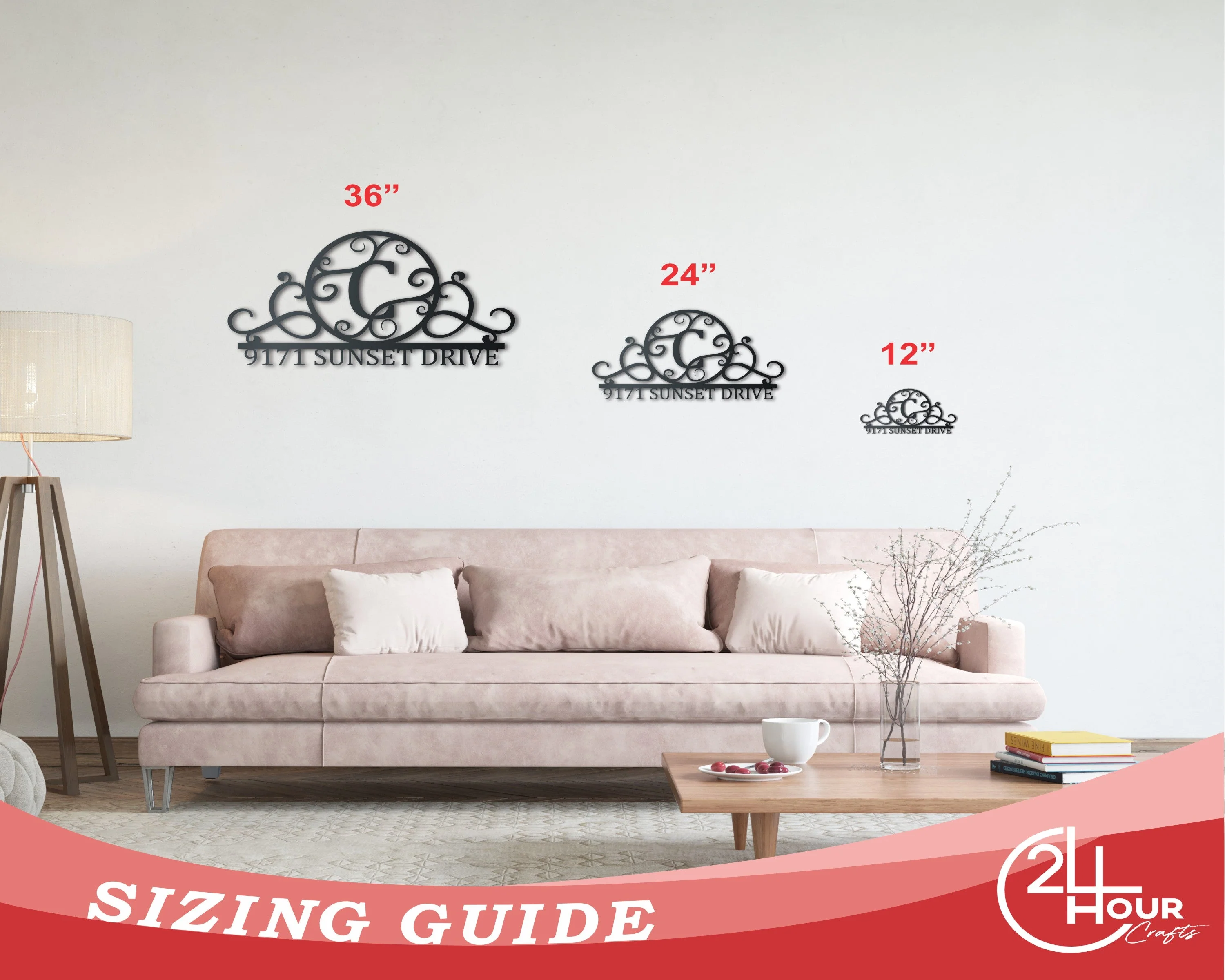 Custom Metal Monogram Address Wall Art | Indoor Outdoor | Up to 46" | Over 20 Color Options - Image 3