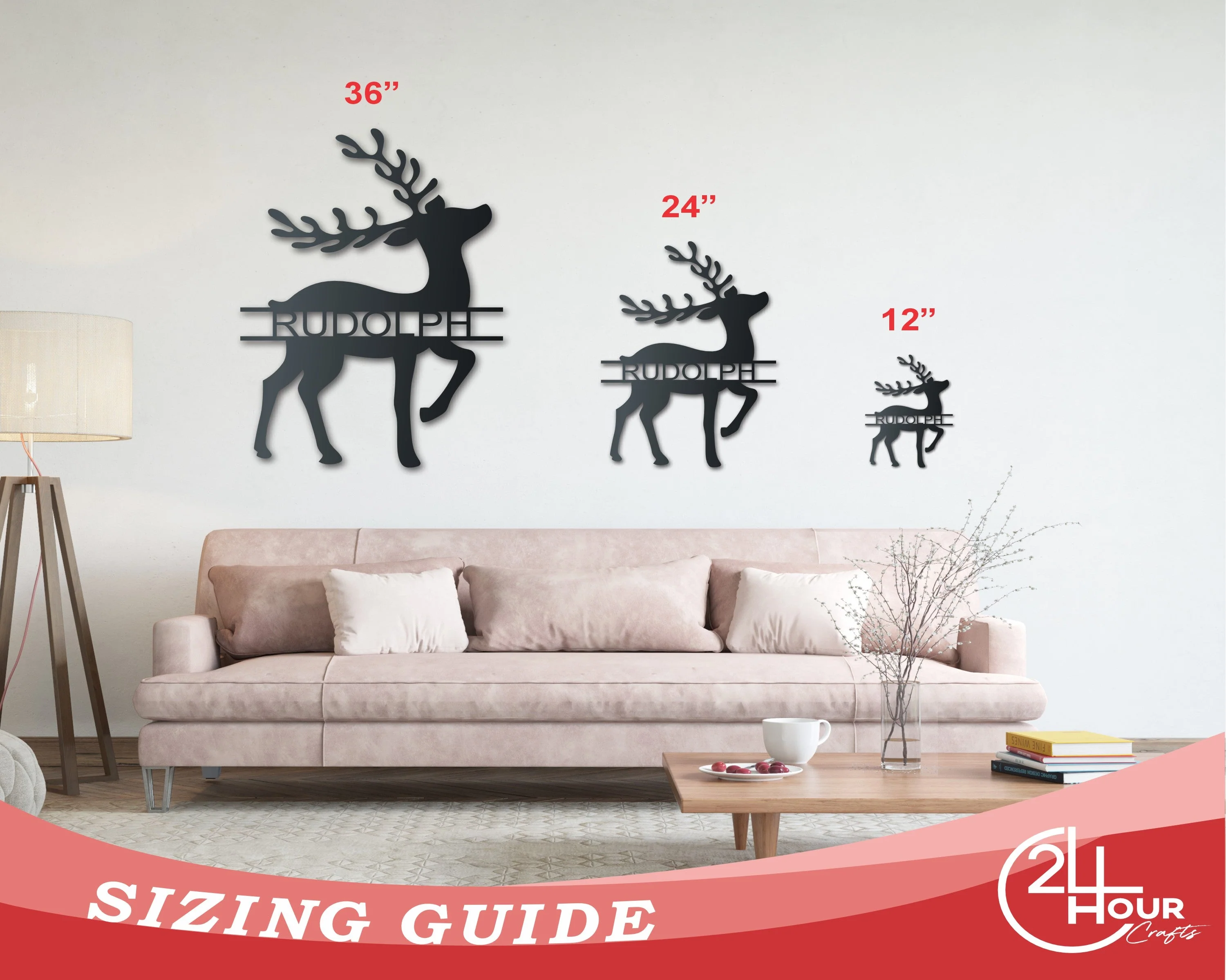 Custom Metal Split Reindeer Wall Art | Winter Holiday | Indoor Outdoor | Up to 36" | Over 20 Color Options - Image 3