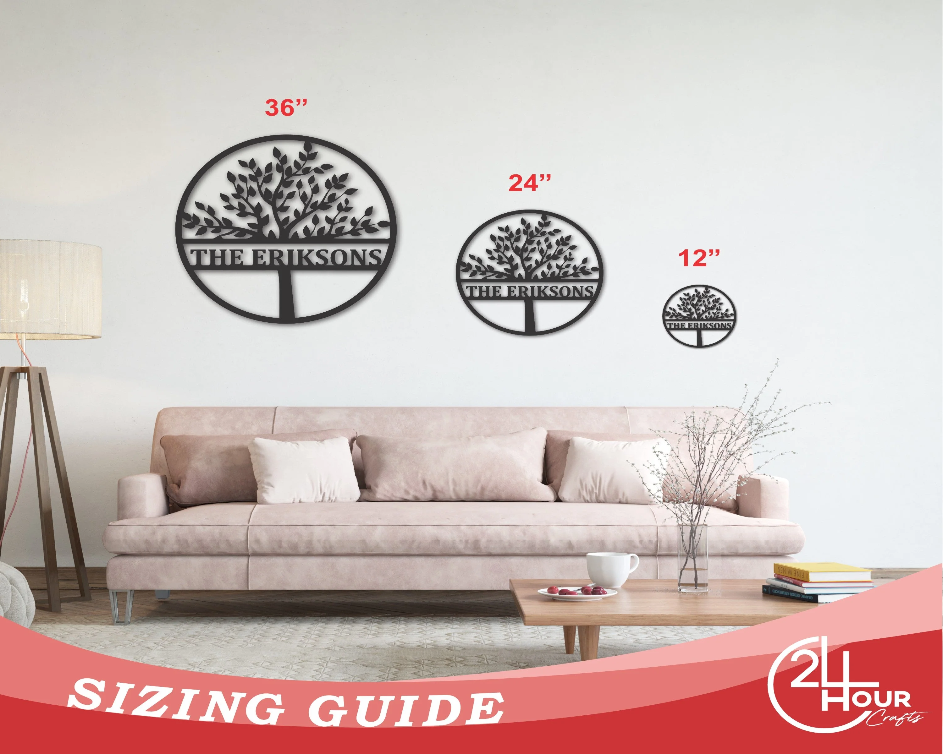 Custom Metal Split Tree Monogram | Personalized Family Name Wall Art | Indoor Outdoor | Up to 46" | Over 20 Color Options | - Image 4