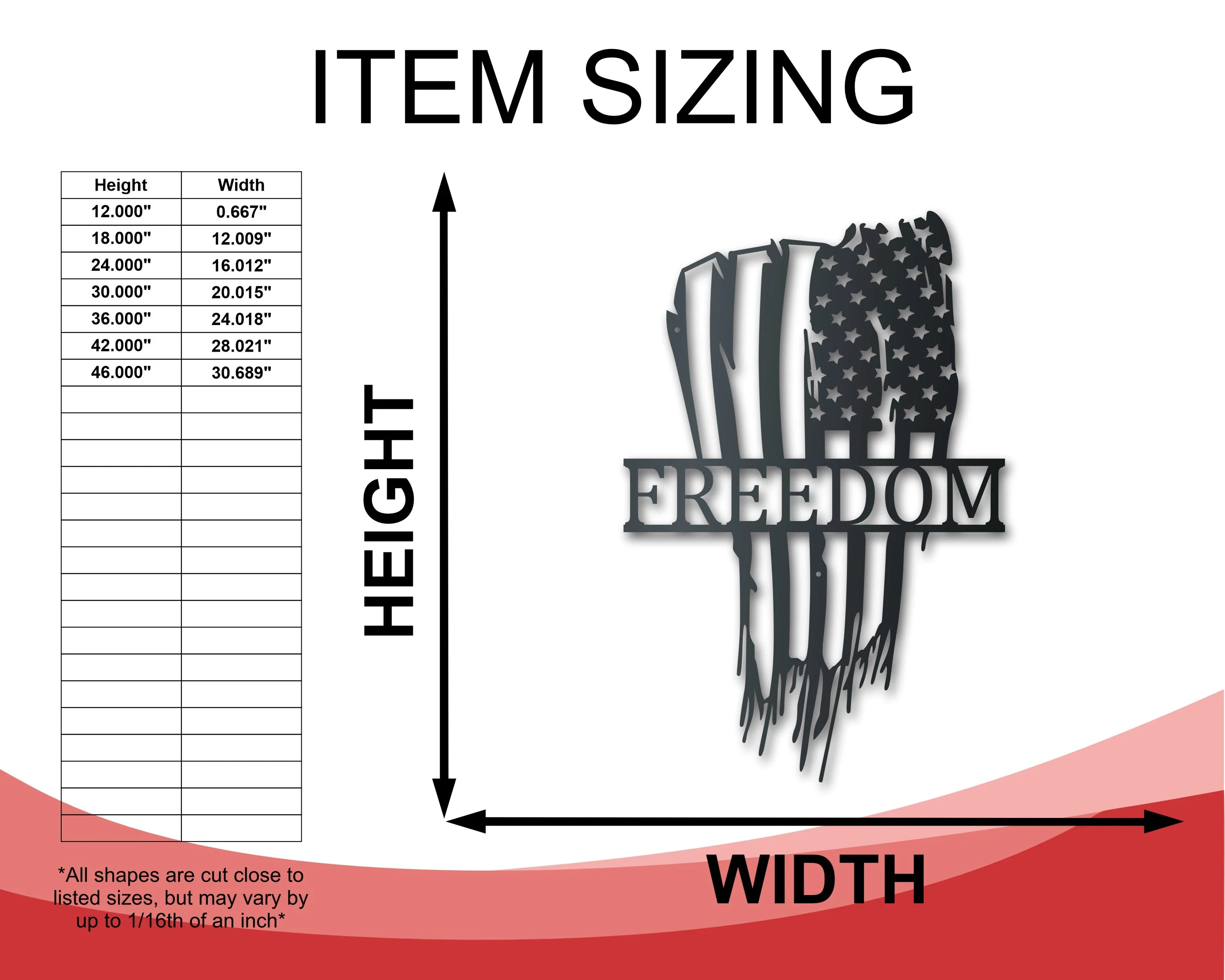 Custom Metal Tattered American Flag Sign | Patriotic Wall Art | Indoor Outdoor | Up to 46" | Over 20 Color Options - Image 2