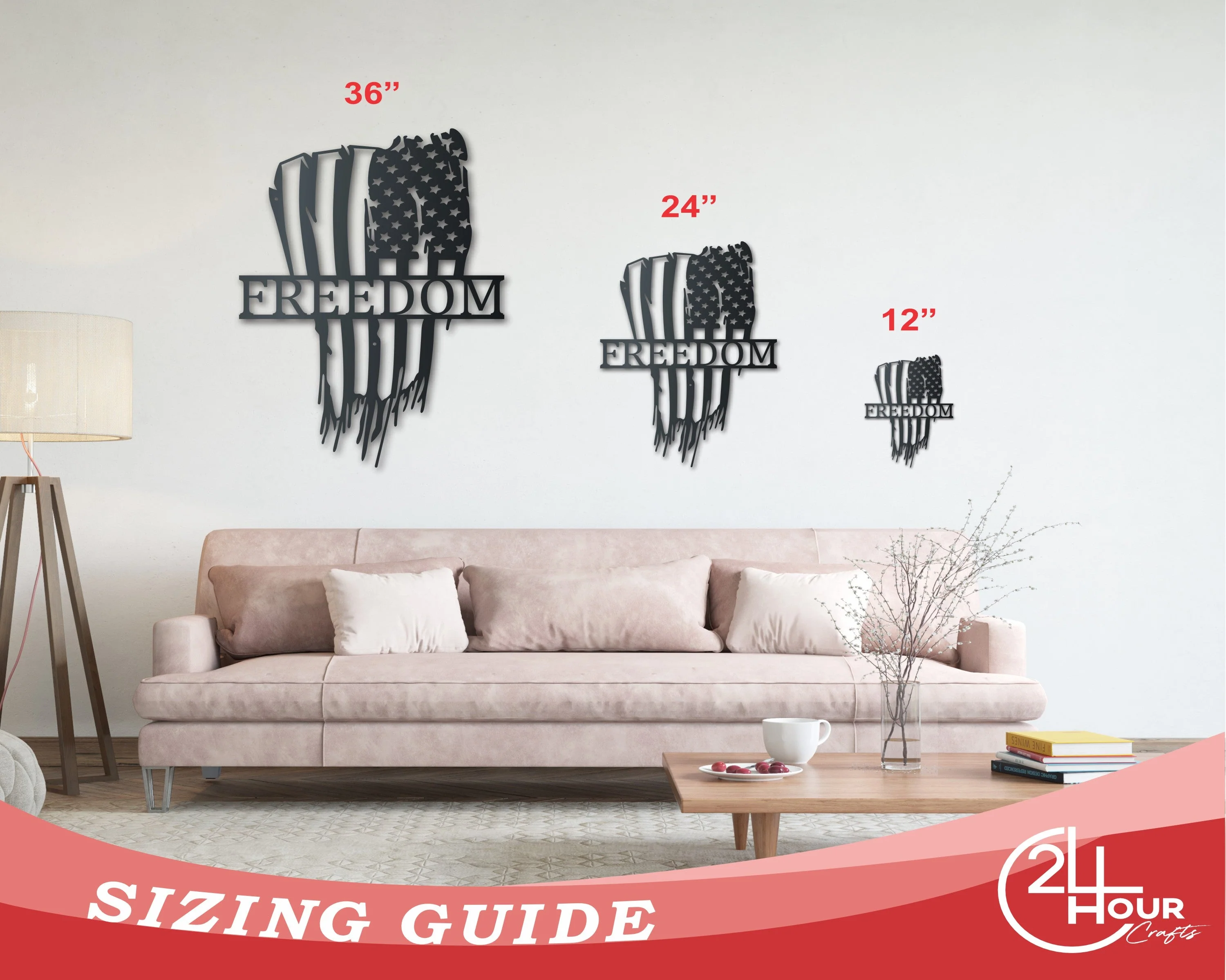 Custom Metal Tattered American Flag Sign | Patriotic Wall Art | Indoor Outdoor | Up to 46" | Over 20 Color Options - Image 3