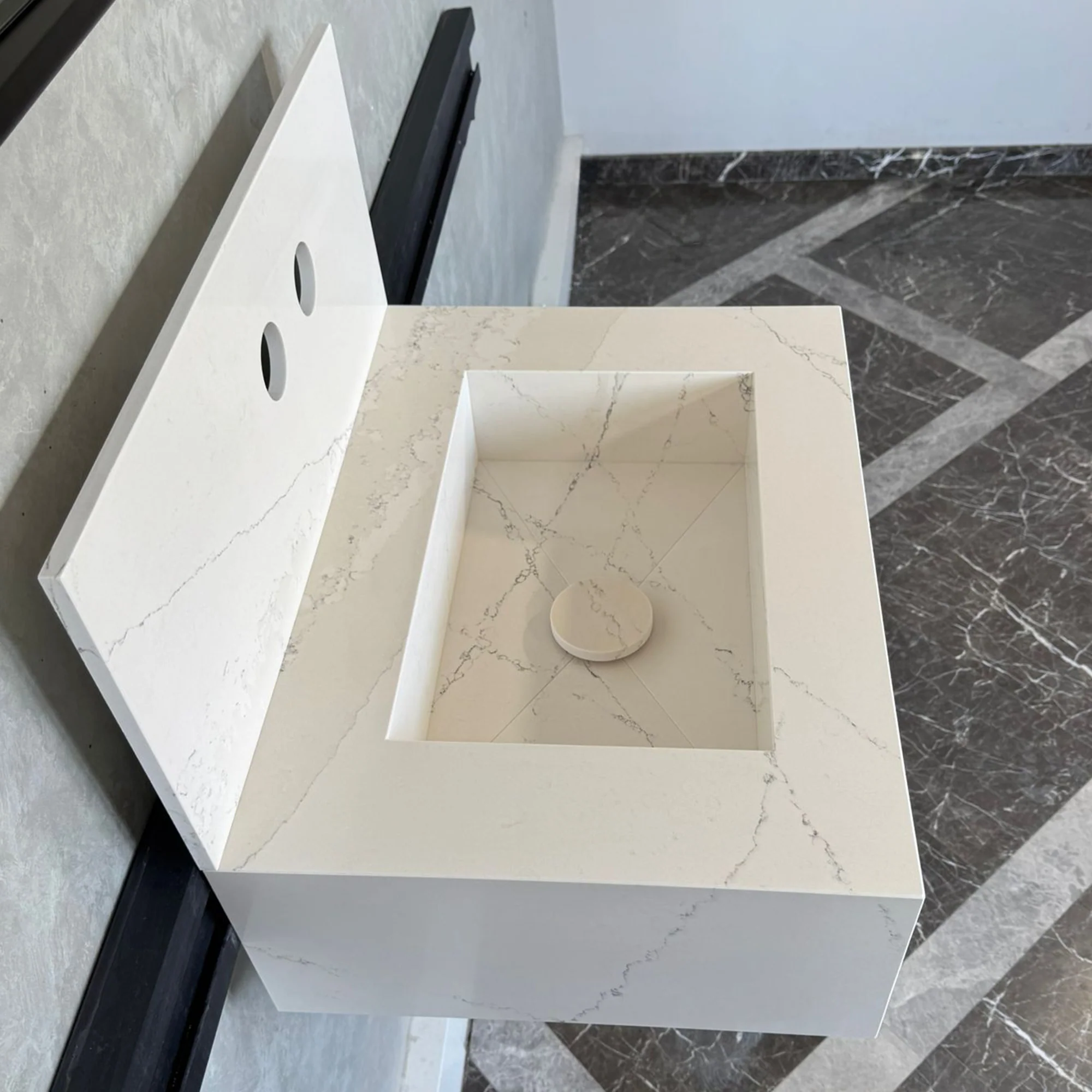 Custom Quartz Bathroom Sink – Handmade Quartz Vessel Sink, Integrated Quartz Countertop Sink, Modern Quartz Vanity Sink (QU-038) - Image 2