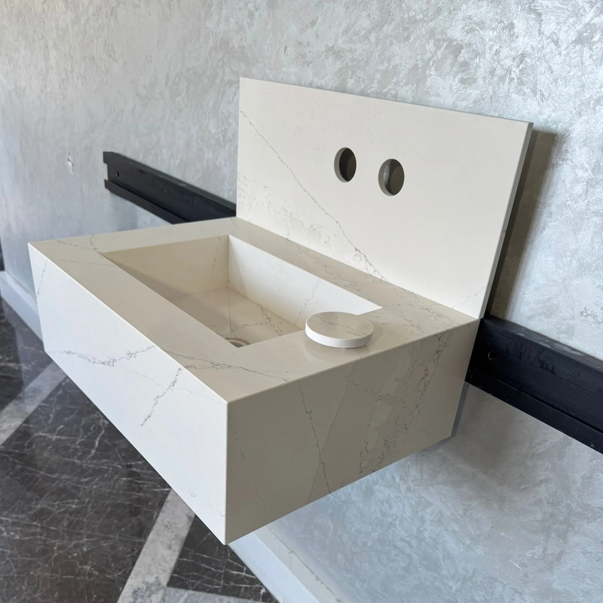 Custom Quartz Bathroom Sink – Handmade Quartz Vessel Sink, Integrated Quartz Countertop Sink, Modern Quartz Vanity Sink (QU-038) - Image 3