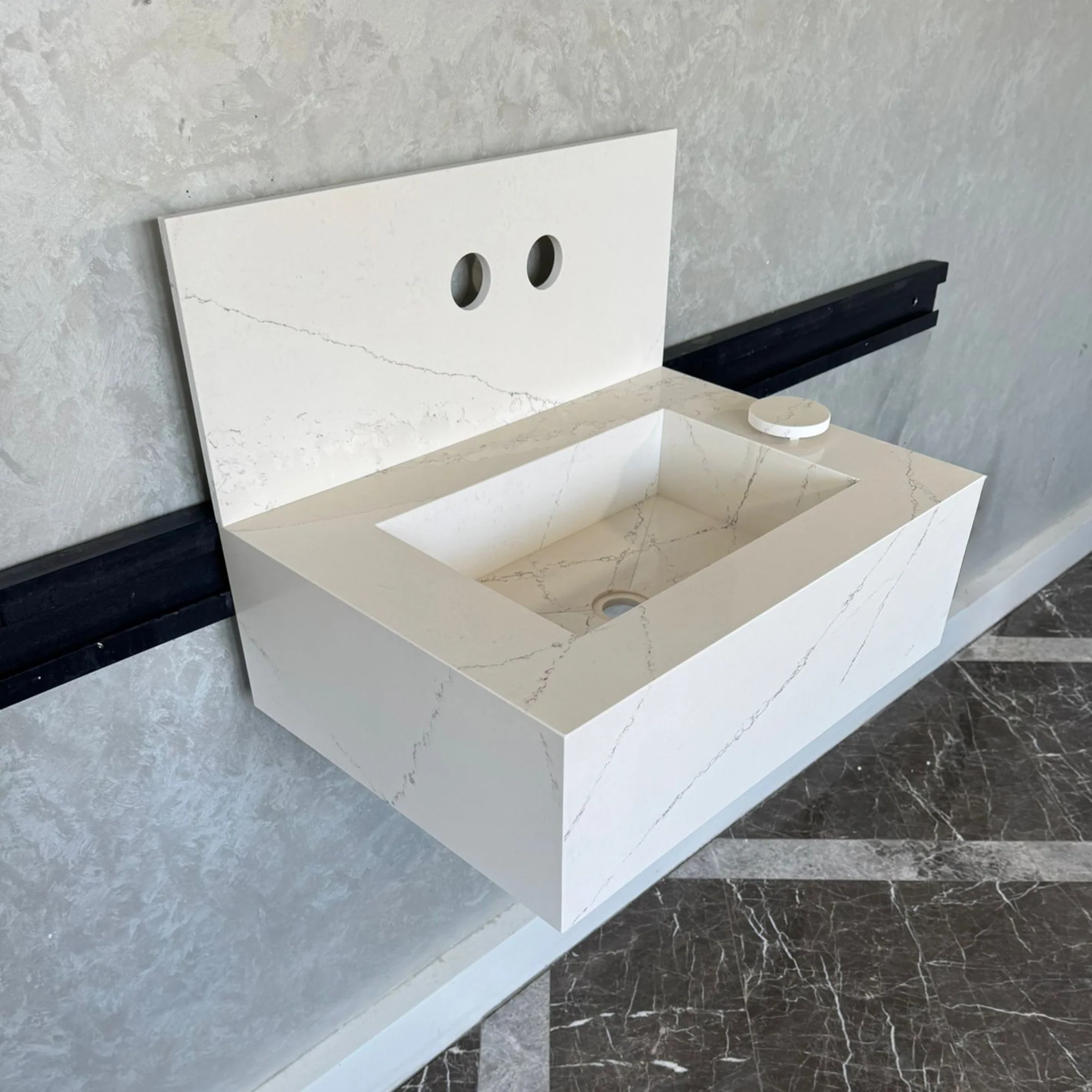 Custom Quartz Bathroom Sink – Handmade Quartz Vessel Sink, Integrated Quartz Countertop Sink, Modern Quartz Vanity Sink (QU-038) - Image 4