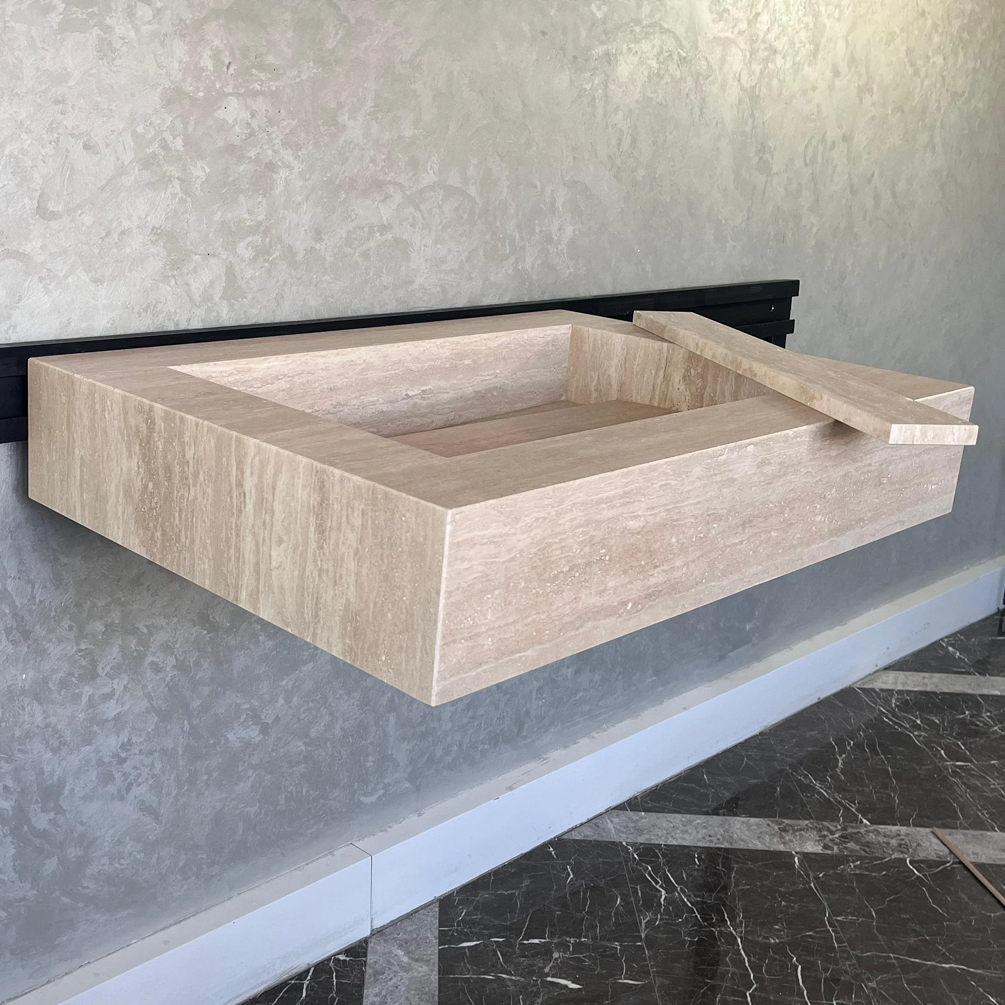 Custom Travertine Sink, Handmade Custom Beige Travertine Sink, Vein Cut Travertine Vanity (TR-66) - Image 2