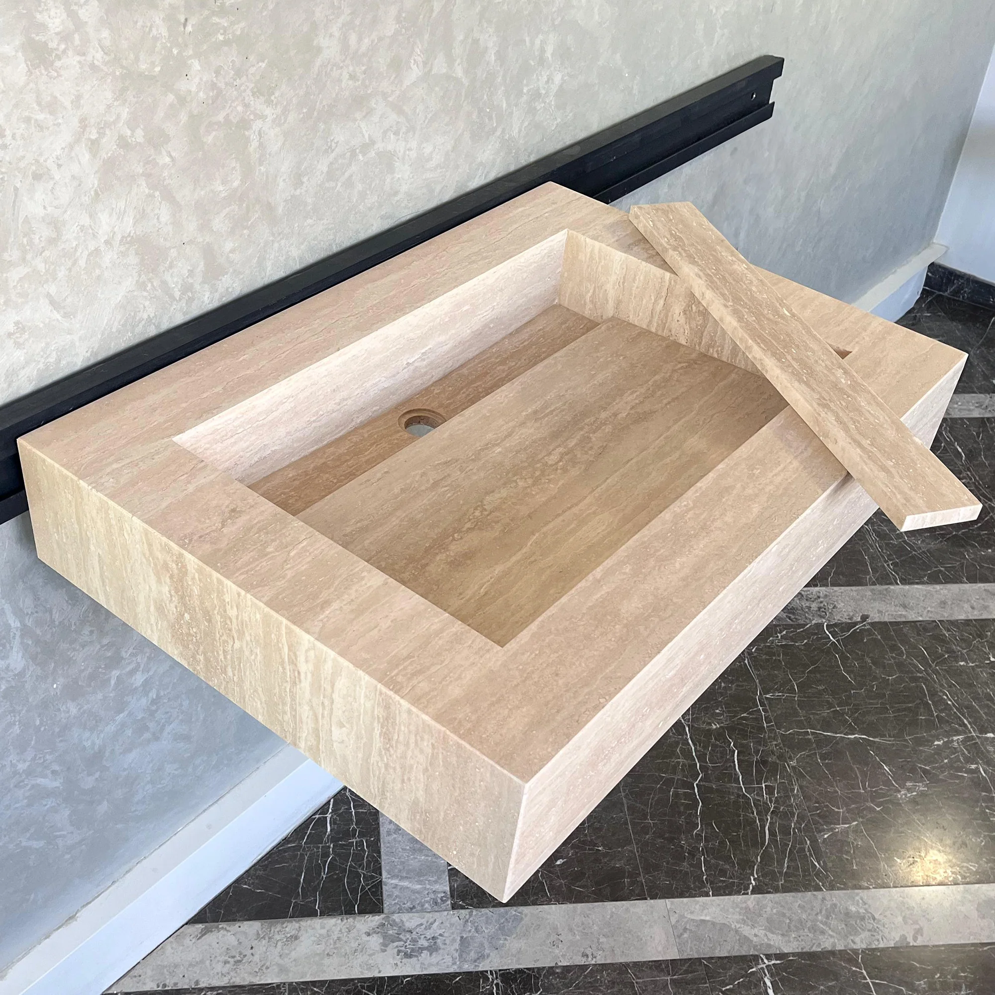 Custom Travertine Sink, Handmade Custom Beige Travertine Sink, Vein Cut Travertine Vanity (TR-66) - Image 3