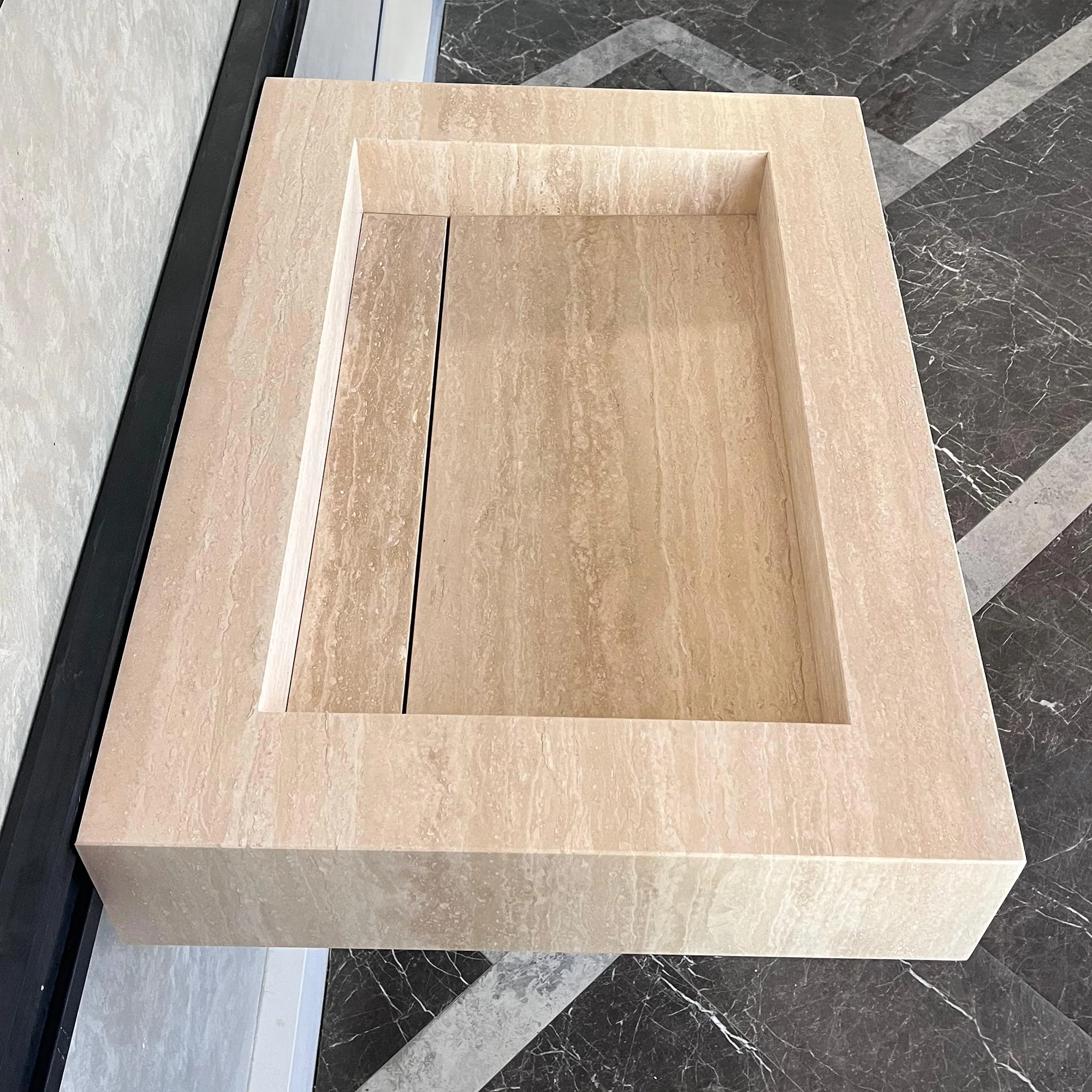Custom Travertine Sink, Handmade Custom Beige Travertine Sink, Vein Cut Travertine Vanity (TR-66) - Image 5
