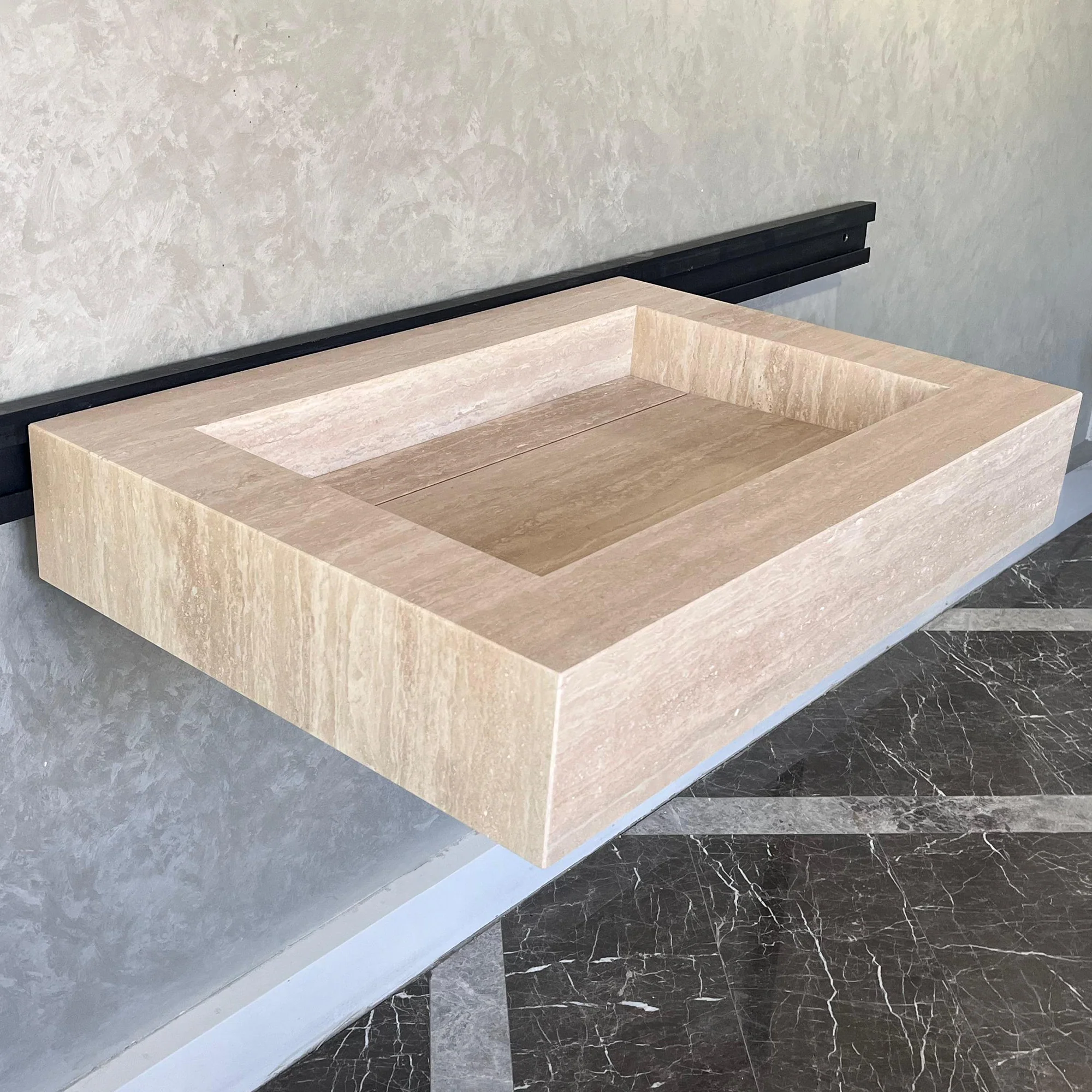 Custom Travertine Sink, Handmade Custom Beige Travertine Sink, Vein Cut Travertine Vanity (TR-66) - Image 6