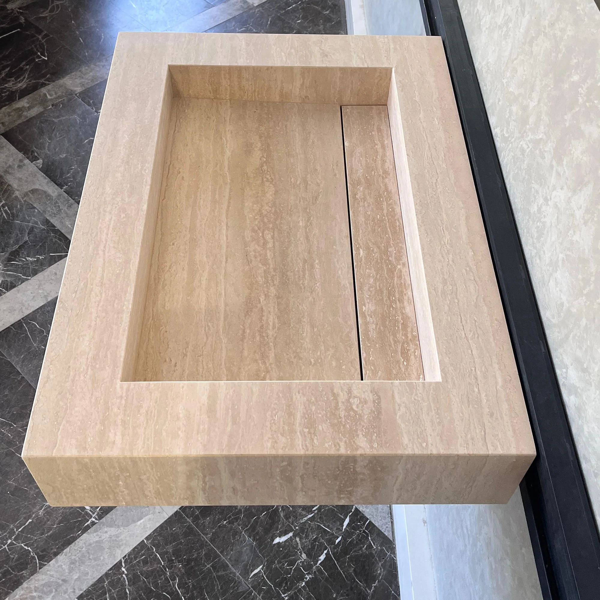 Custom Travertine Sink, Handmade Custom Beige Travertine Sink, Vein Cut Travertine Vanity (TR-66) - Image 7