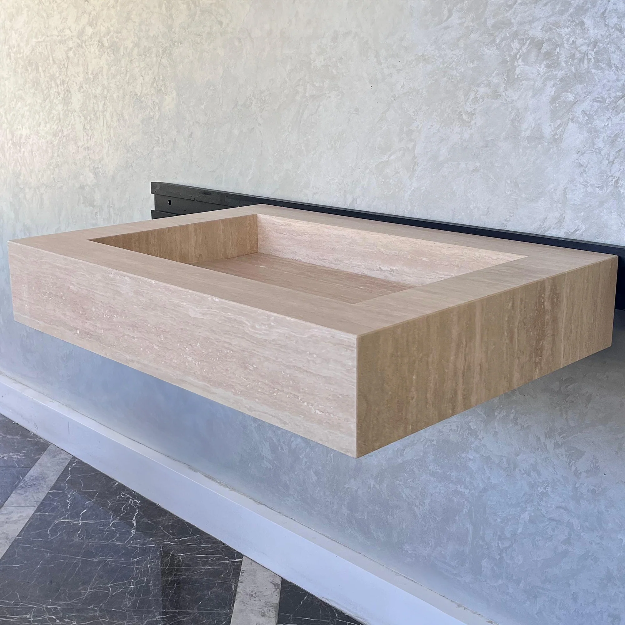 Custom Travertine Sink, Handmade Custom Beige Travertine Sink, Vein Cut Travertine Vanity (TR-66) - Image 9