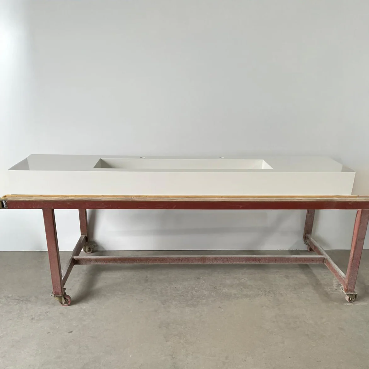 Custom White Quartz Large Bathroom Trough Sink: Wall Mount Vanity (QU-95) - Image 12