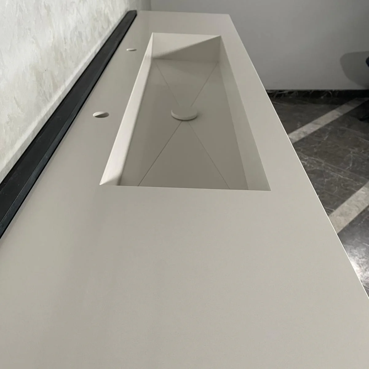 Custom White Quartz Large Bathroom Trough Sink: Wall Mount Vanity (QU-95) - Image 7