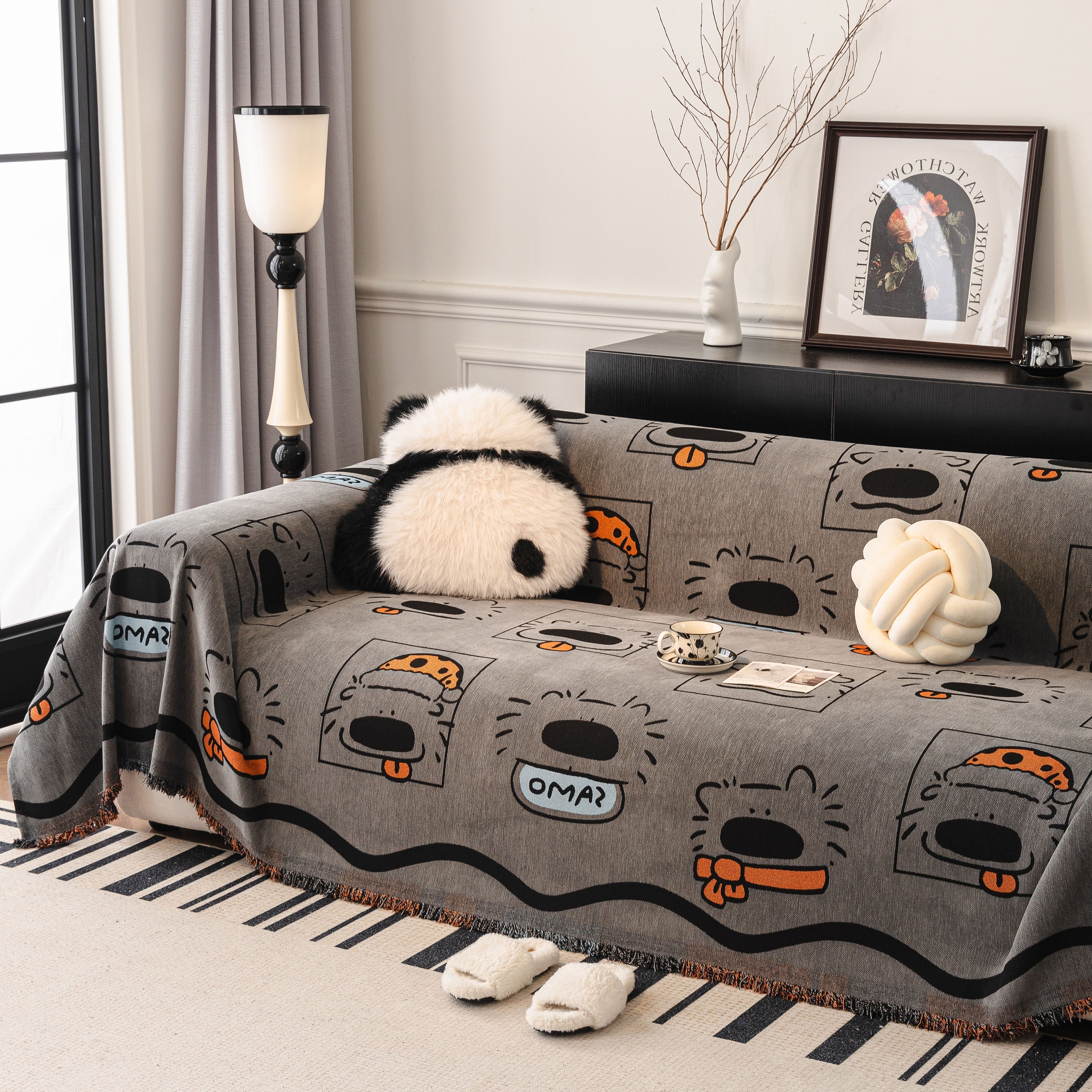 Cute Chenille Couch Cover Throw, Cartoon Soft Washable Sofa Cover for Sectional Sofas - Image 2