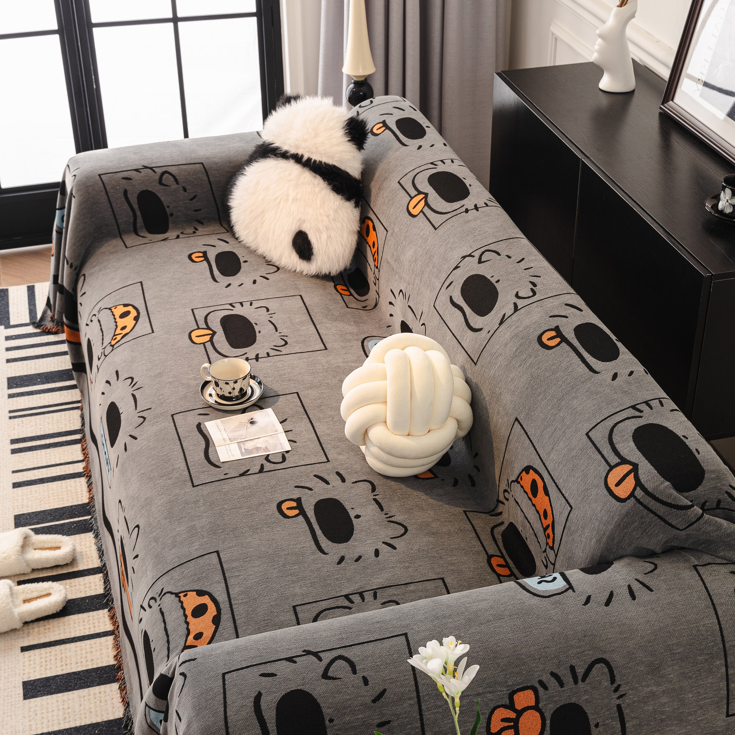 Cute Chenille Couch Cover Throw, Cartoon Soft Washable Sofa Cover for Sectional Sofas - Image 6