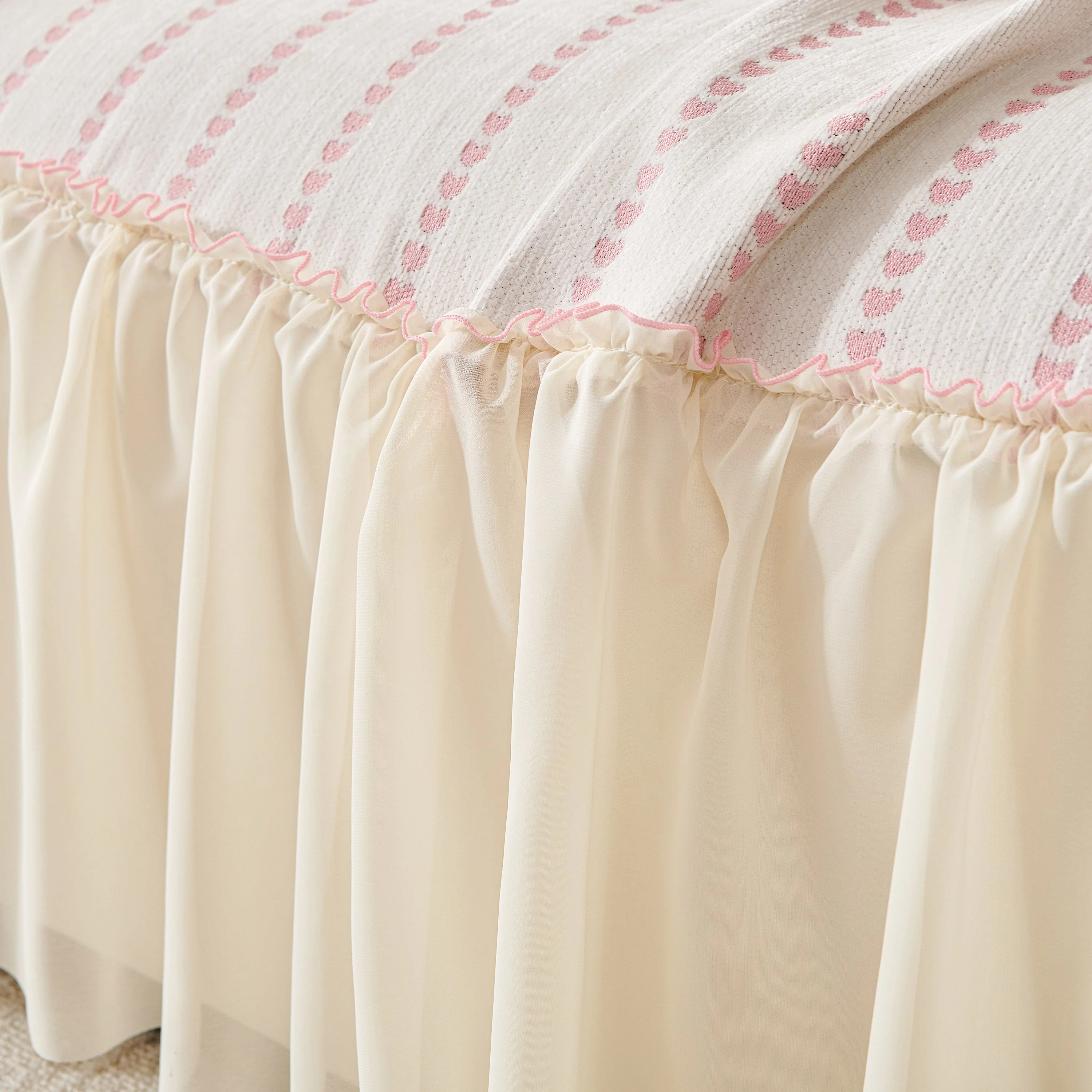 Cute Dotted Stripe Couch Protector, Non-Slip Washable Sofa Cover with Ruffled Skirt - Image 15