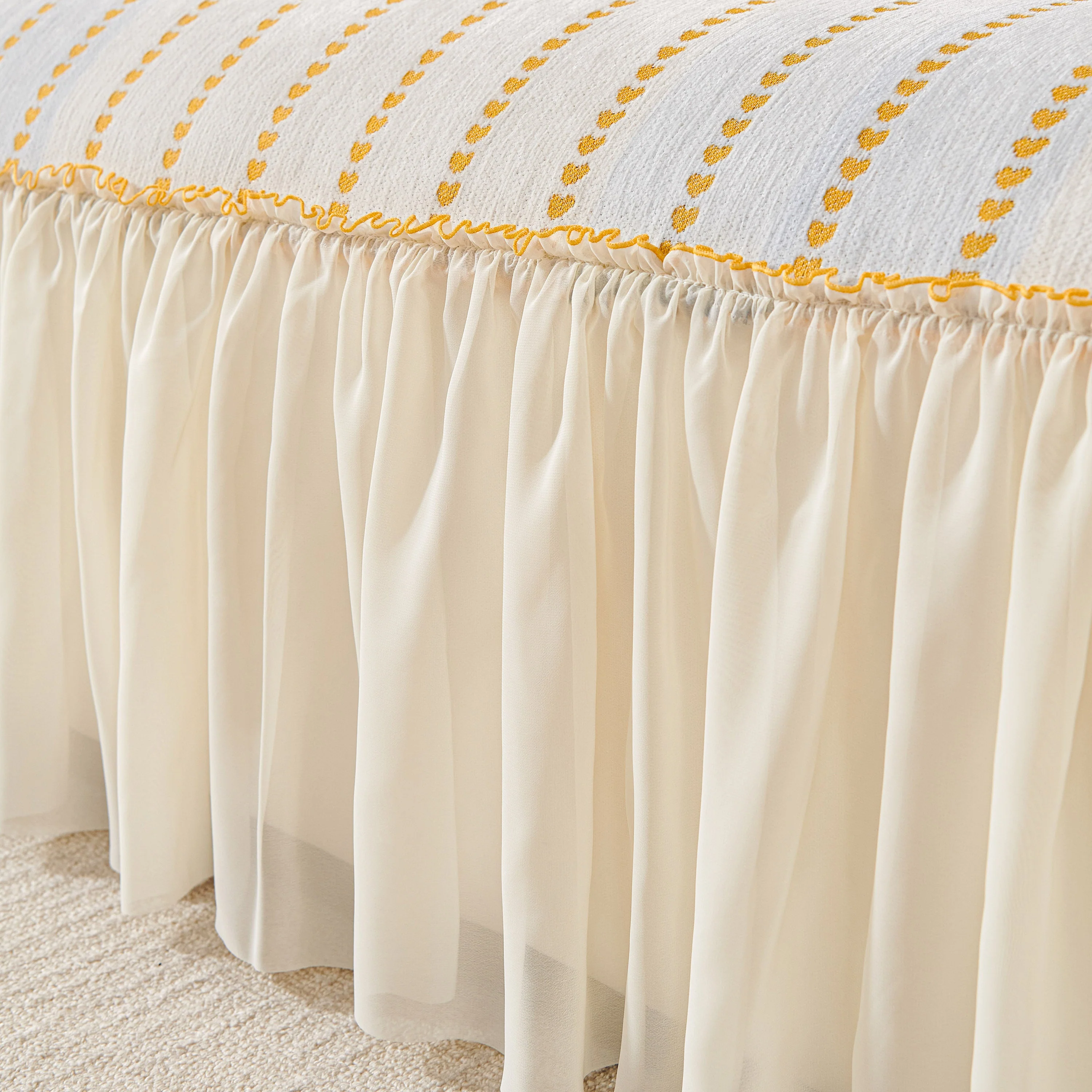 Cute Dotted Stripe Couch Protector, Non-Slip Washable Sofa Cover with Ruffled Skirt - Image 62
