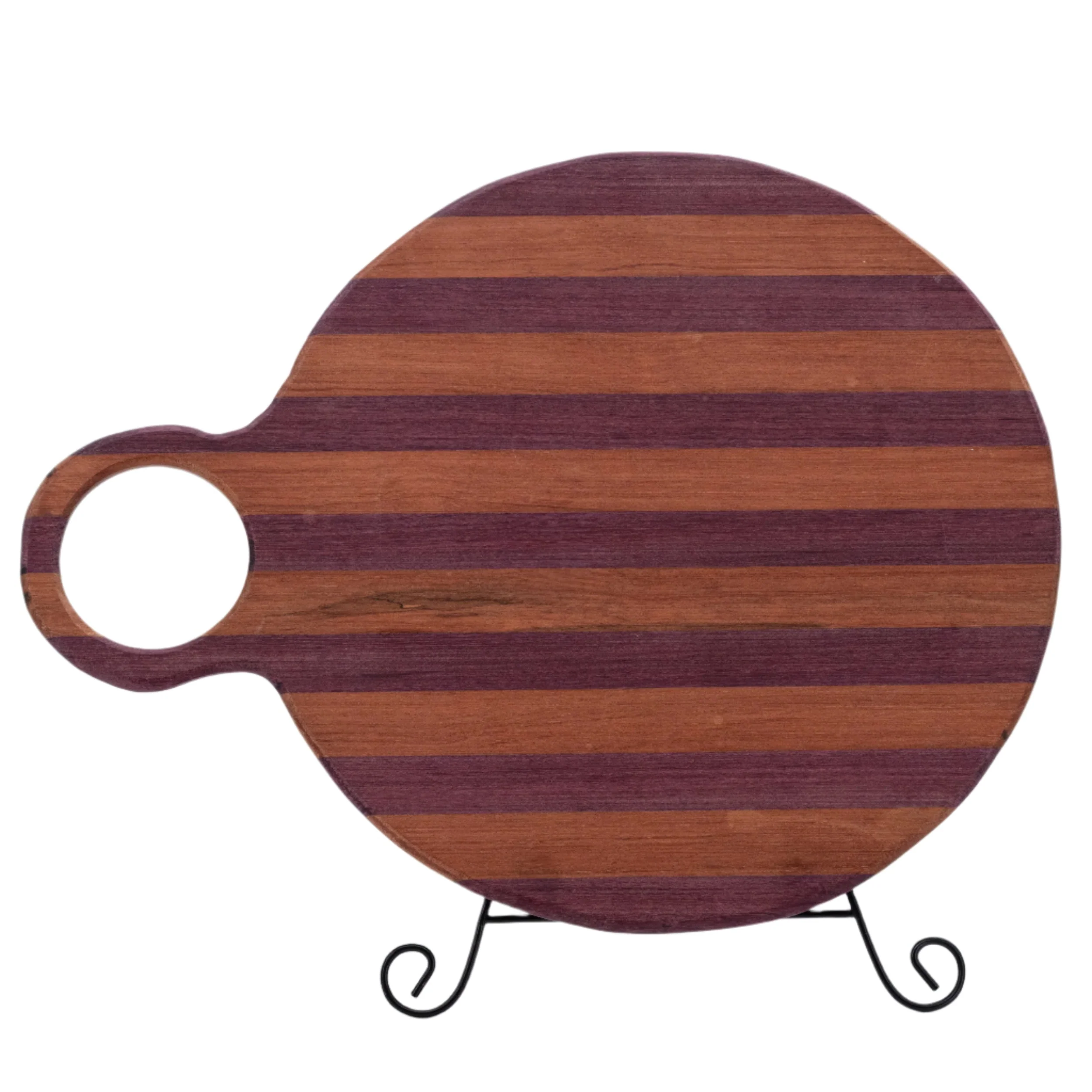 Cutting Board With Handle | Circle | Mixed Wood | Handcrafted - Image 2