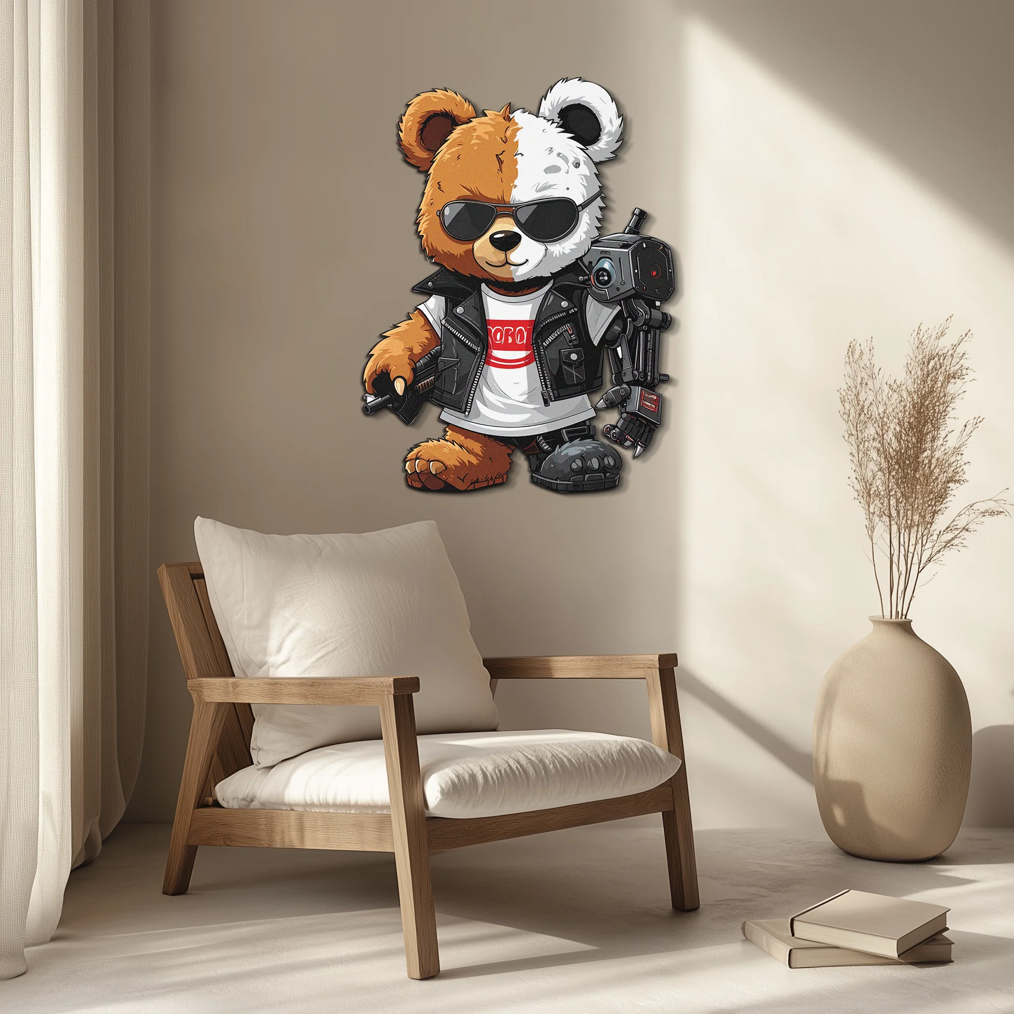 Cyborg Teddy Bear Metal Wall Art – Cool UV Printed Robo Decor-KAFUVM016 - Image 3