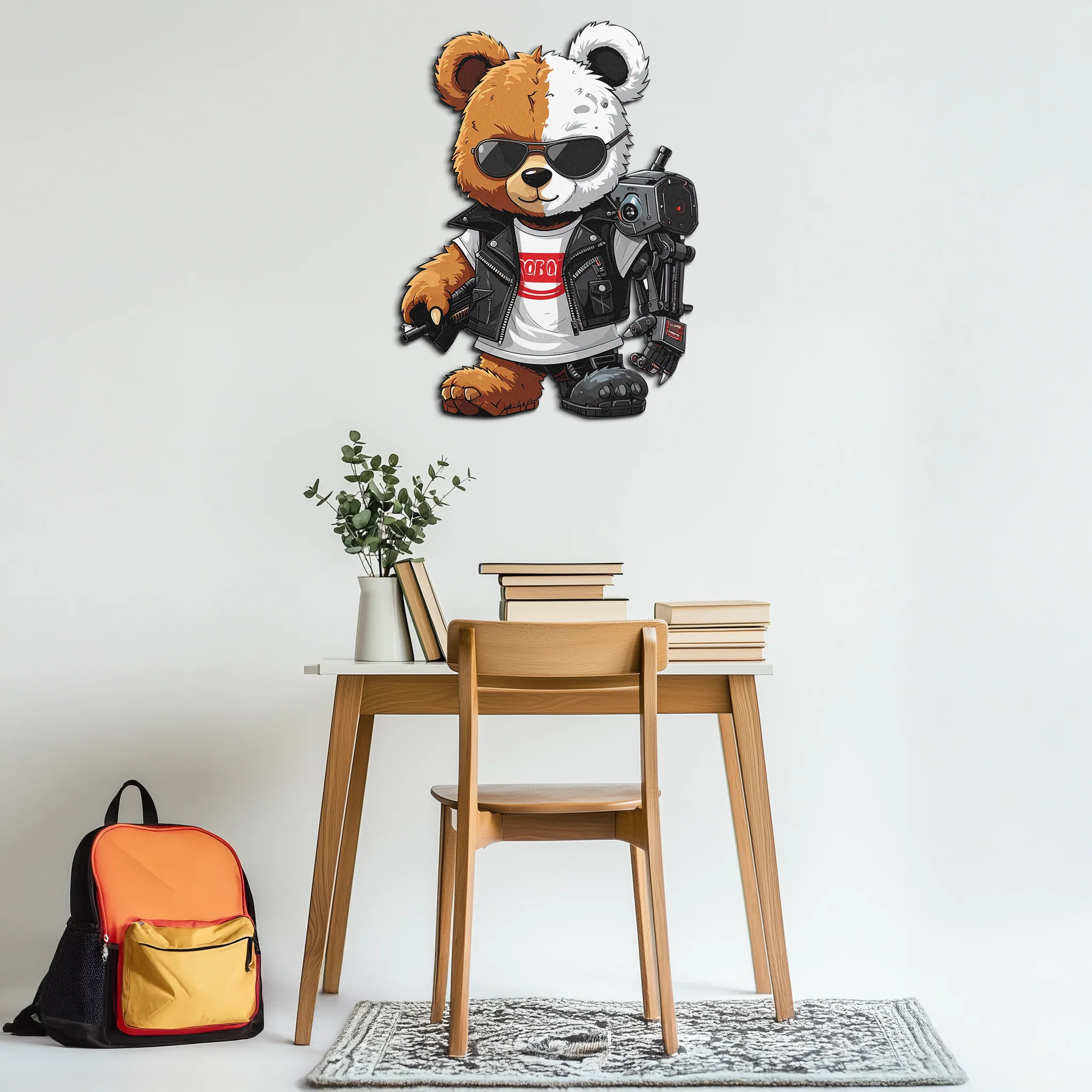 Cyborg Teddy Bear Metal Wall Art – Cool UV Printed Robo Decor-KAFUVM016 - Image 4