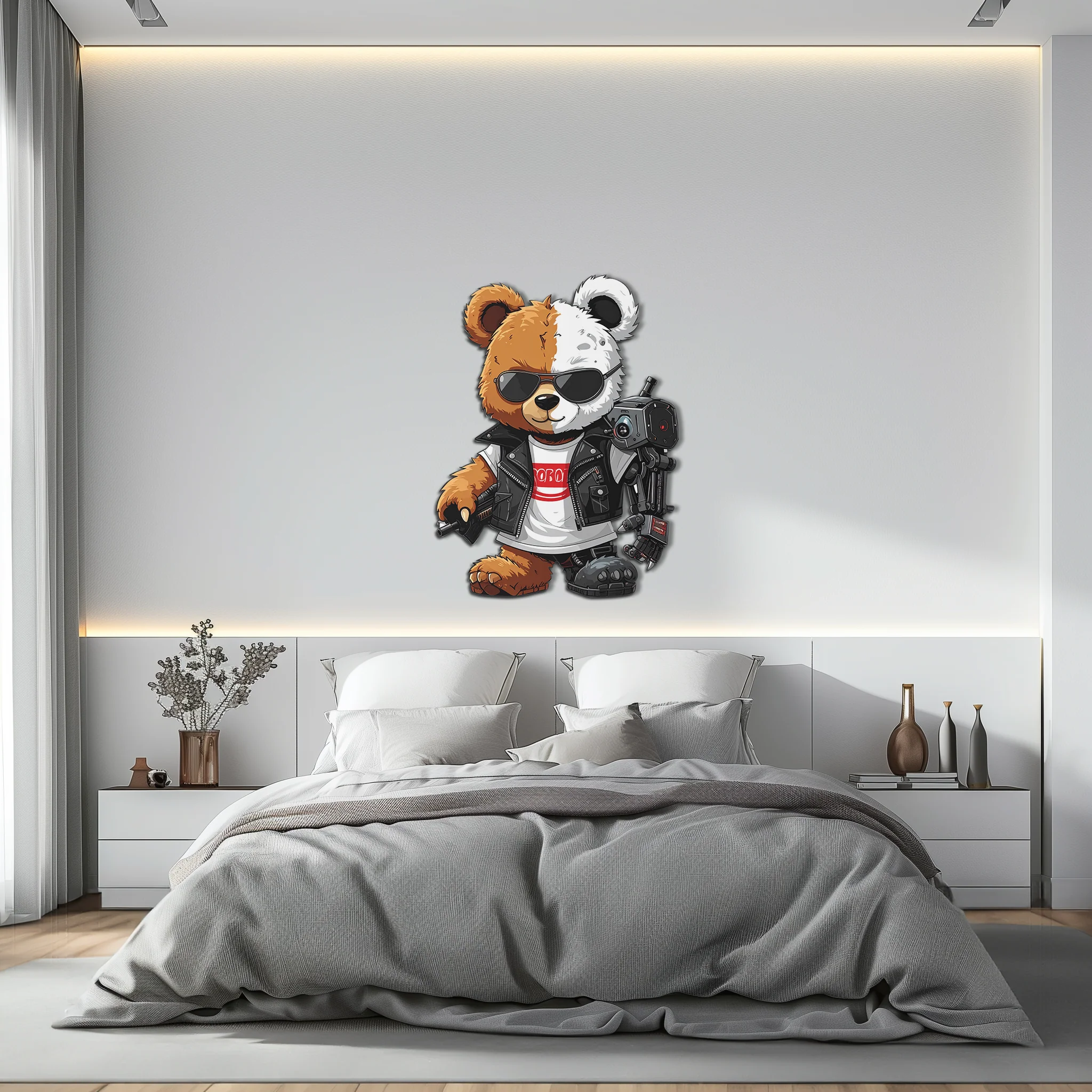 Cyborg Teddy Bear Metal Wall Art – Cool UV Printed Robo Decor-KAFUVM016 - Image 5