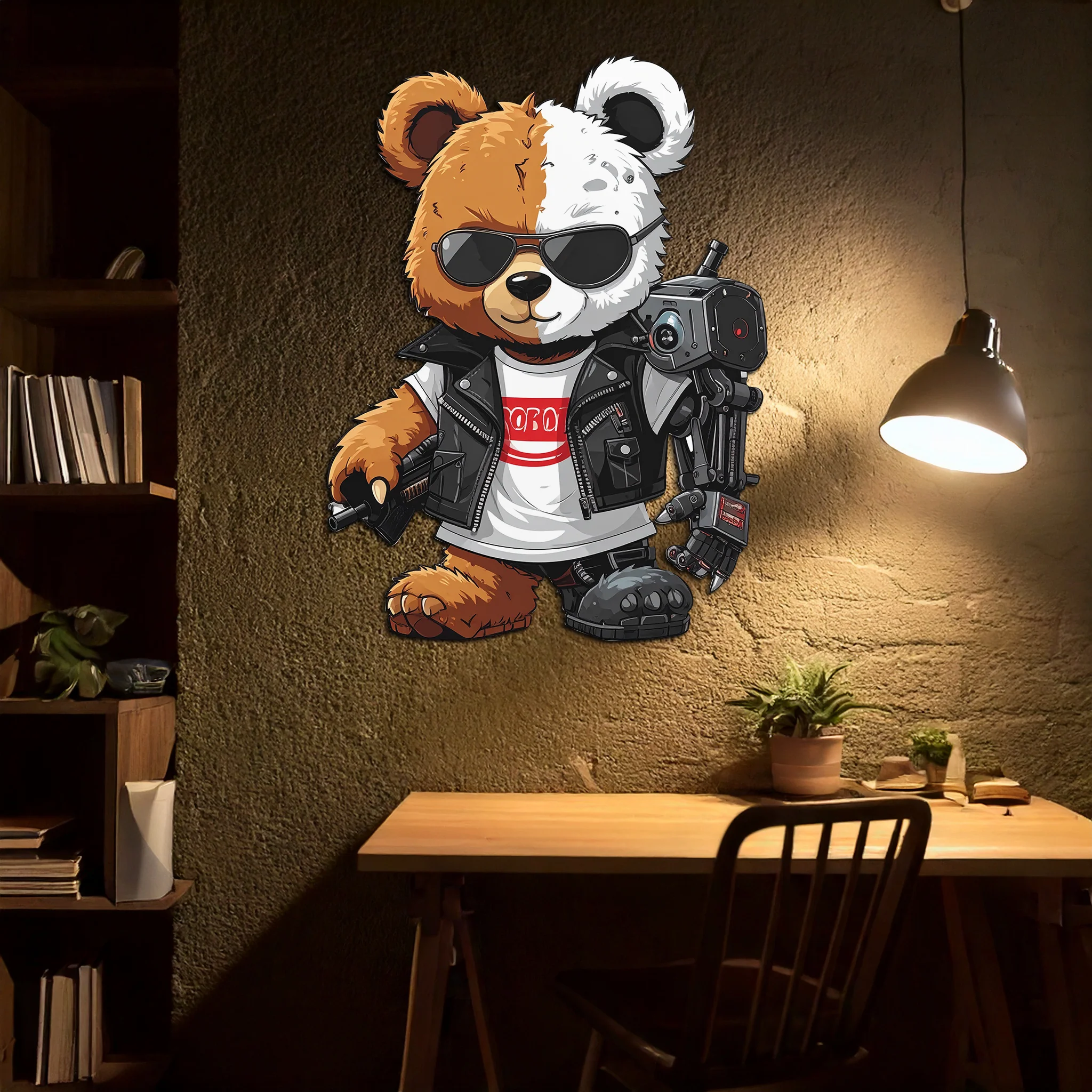 Cyborg Teddy Bear Metal Wall Art – Cool UV Printed Robo Decor-KAFUVM016 - Image 6