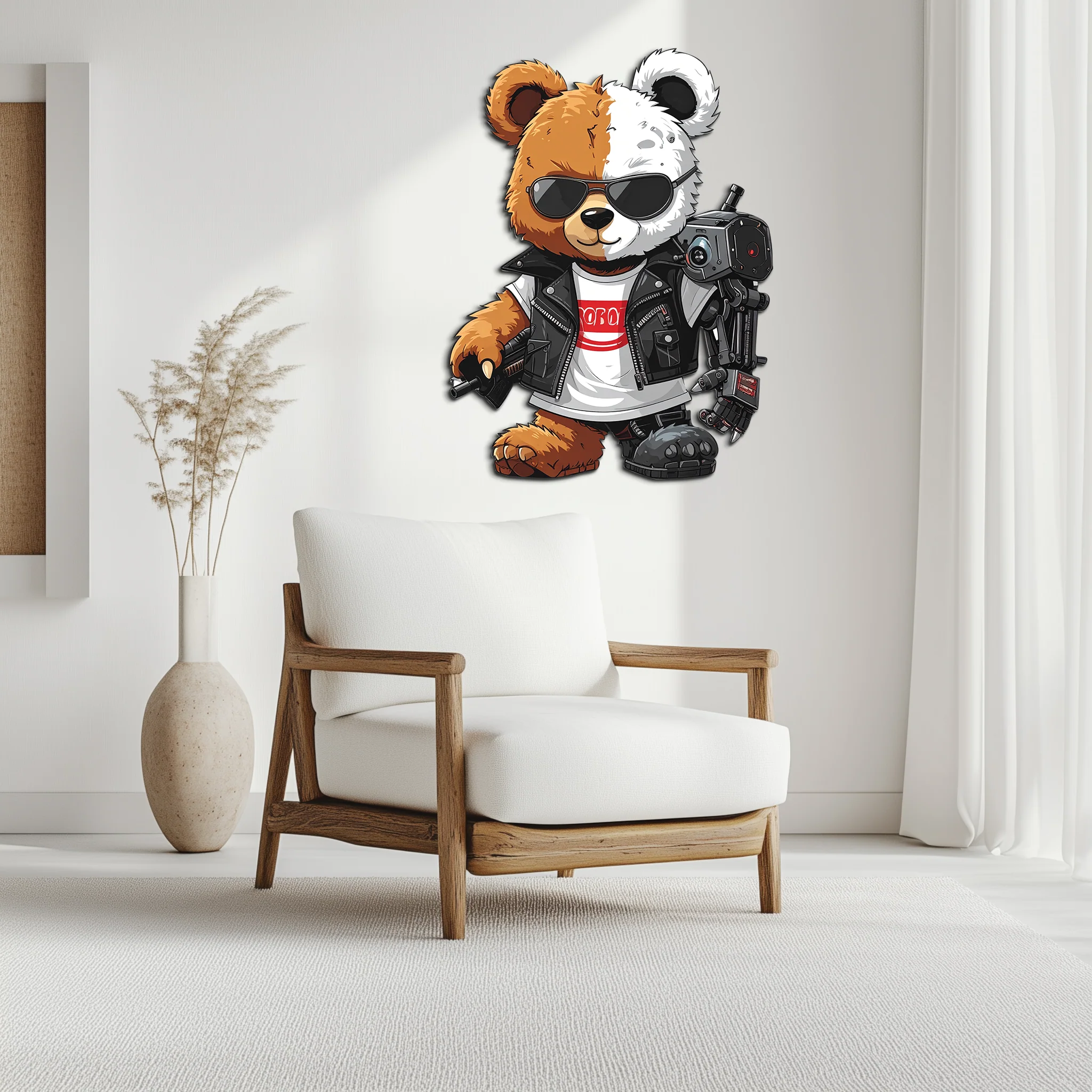 Cyborg Teddy Bear Metal Wall Art – Cool UV Printed Robo Decor-KAFUVM016 - Image 7