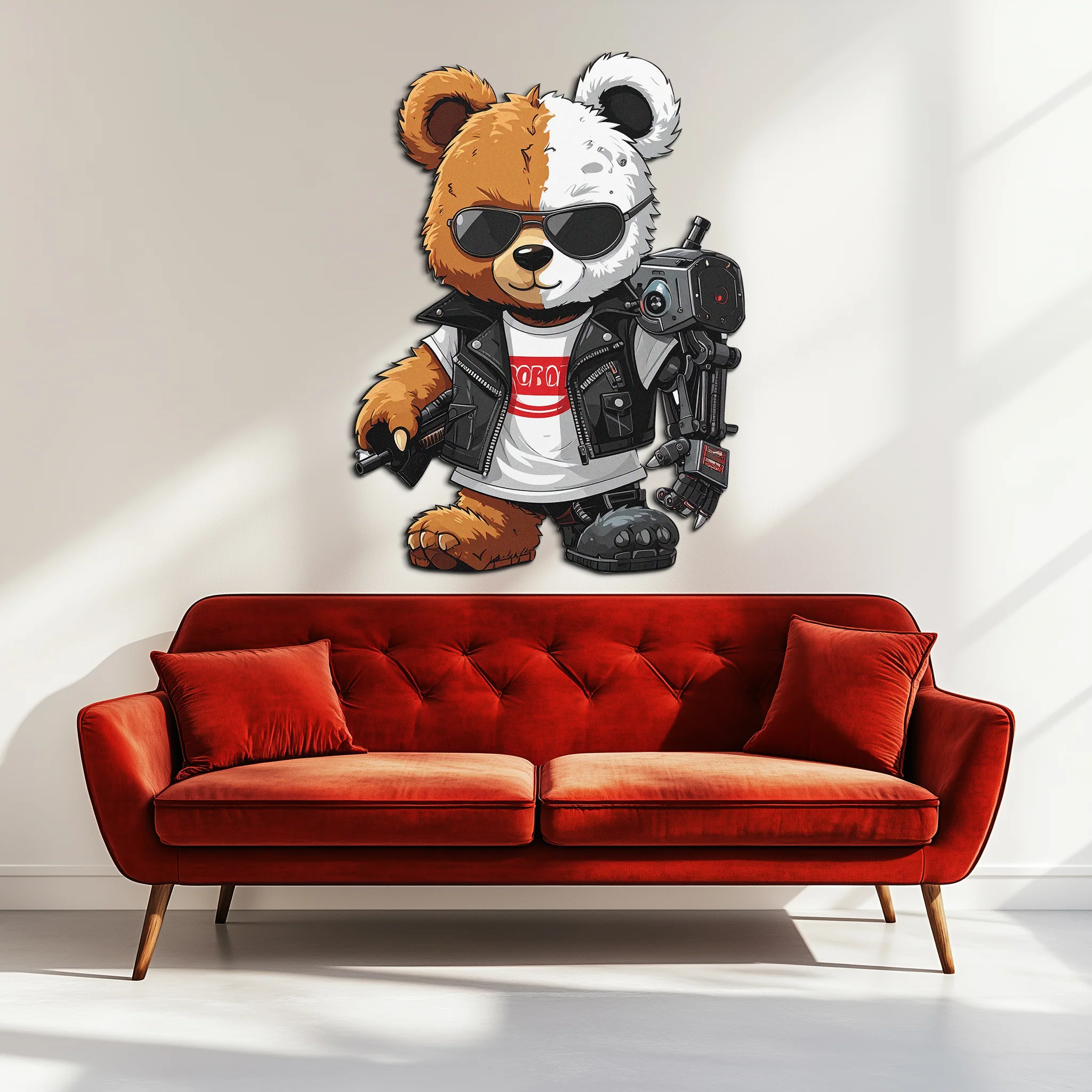 Cyborg Teddy Bear Metal Wall Art – Cool UV Printed Robo Decor-KAFUVM016 - Image 8