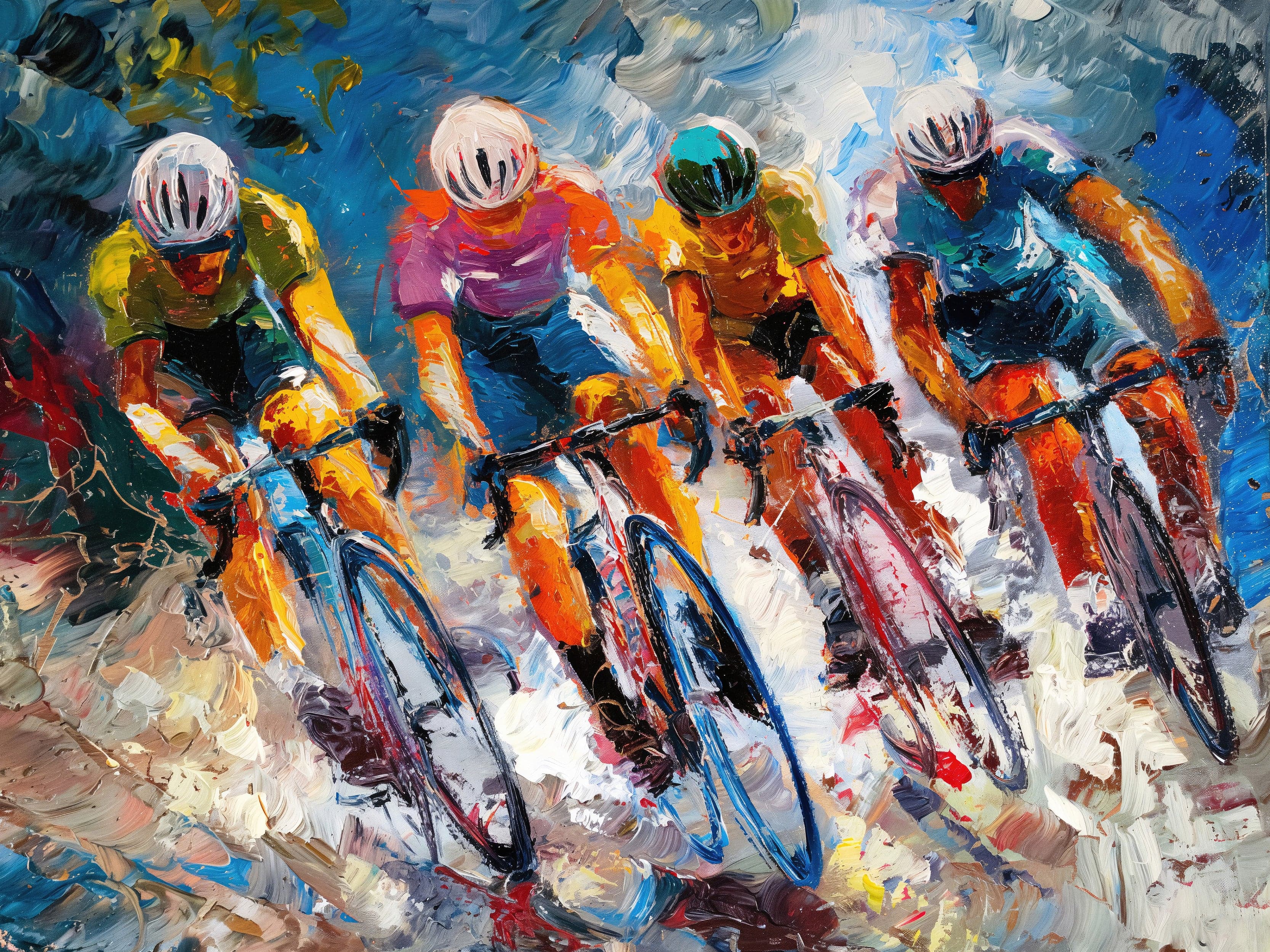 Cyclist Race Wallpaper Mural. Colorful Painting. #7016 - Image 2