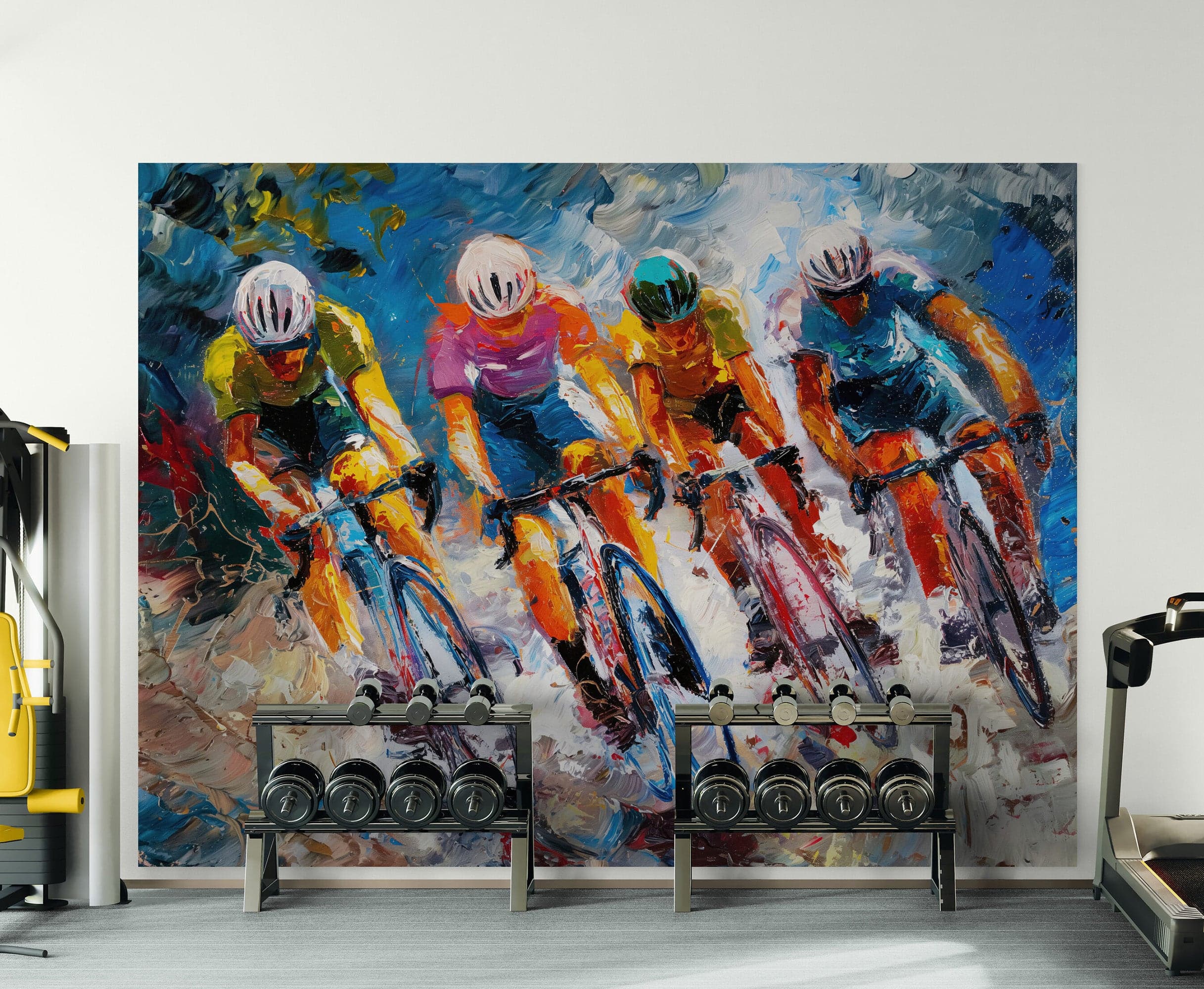 Cyclist Race Wallpaper Mural. Colorful Painting. #7016 - Image 3