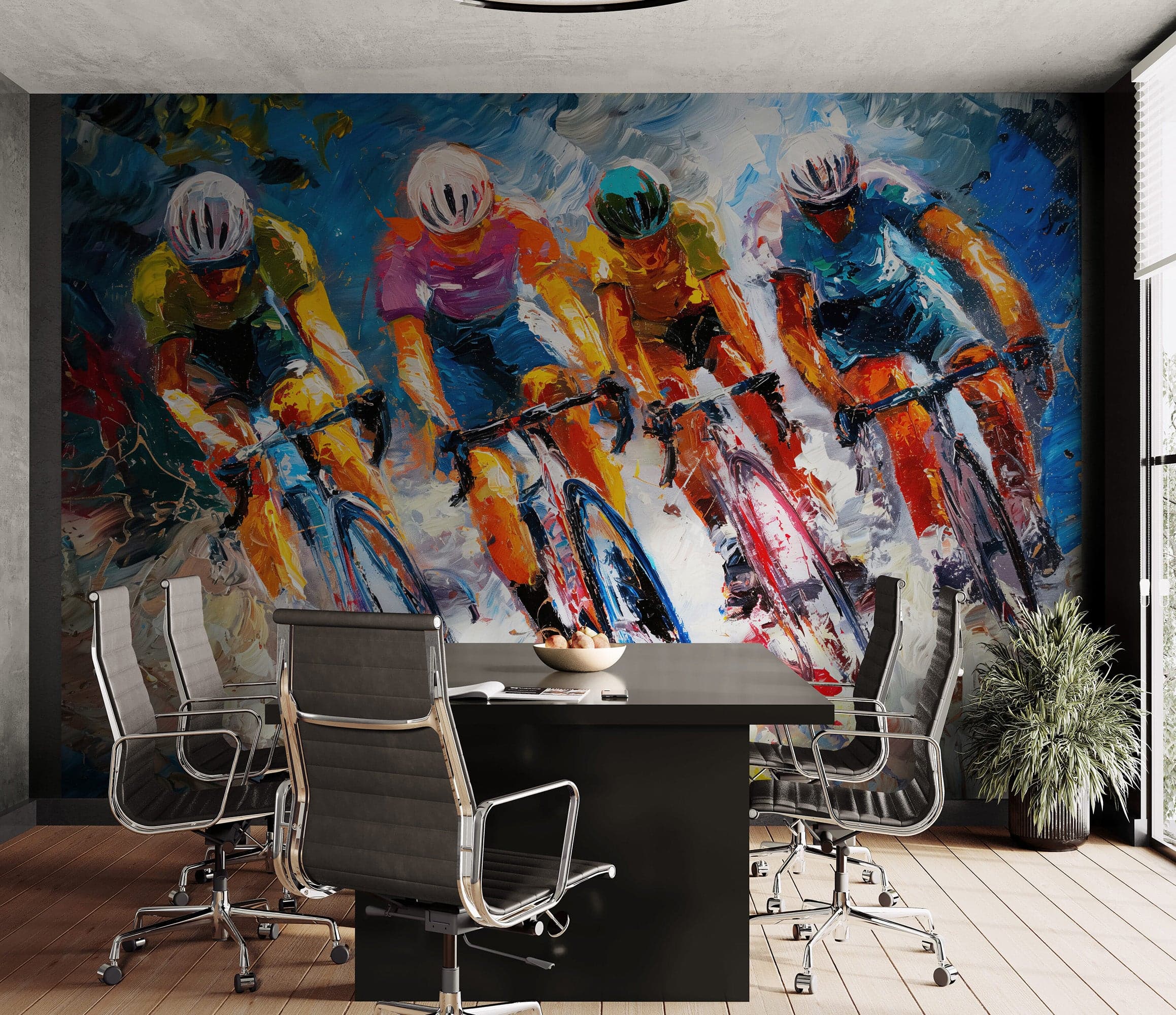 Cyclist Race Wallpaper Mural. Colorful Painting. #7016 - Image 4