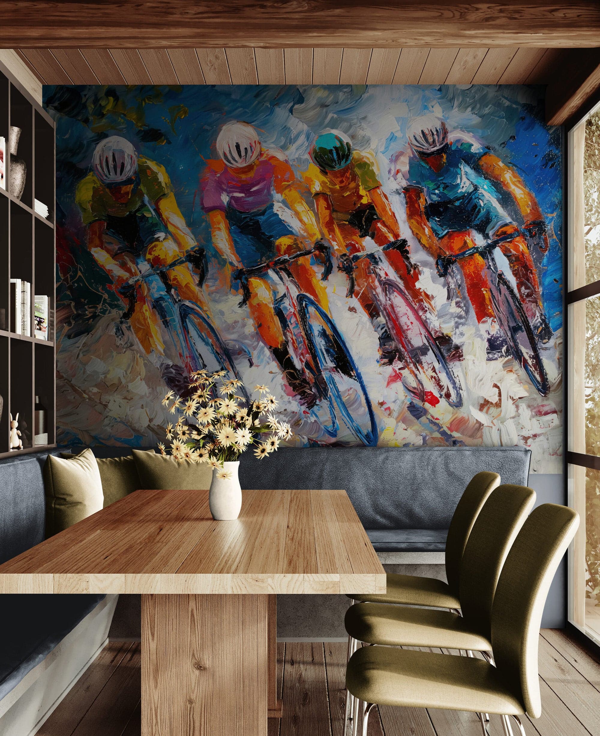 Cyclist Race Wallpaper Mural. Colorful Painting. #7016 - Image 5