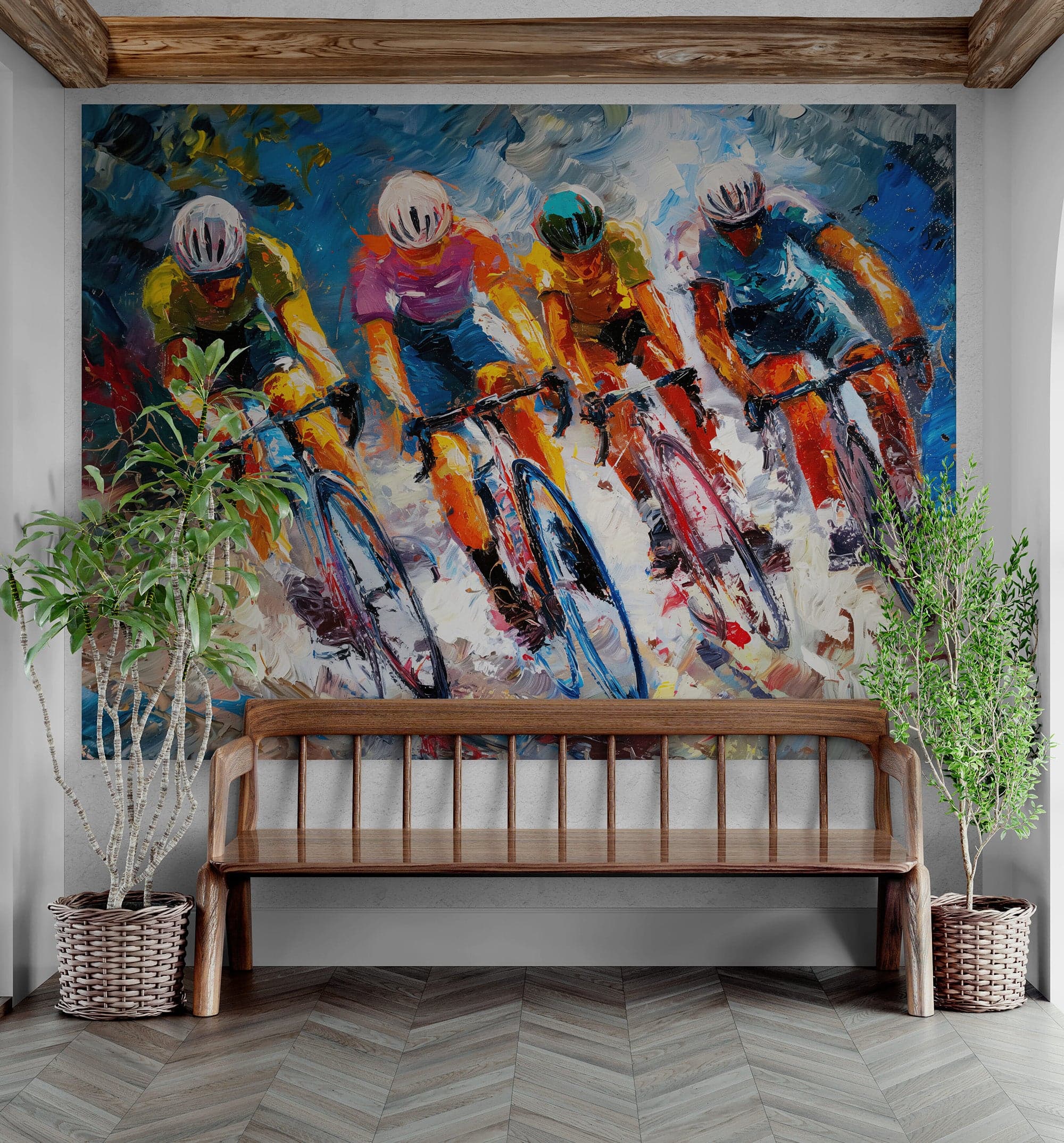 Cyclist Race Wallpaper Mural. Colorful Painting. #7016 - Image 6