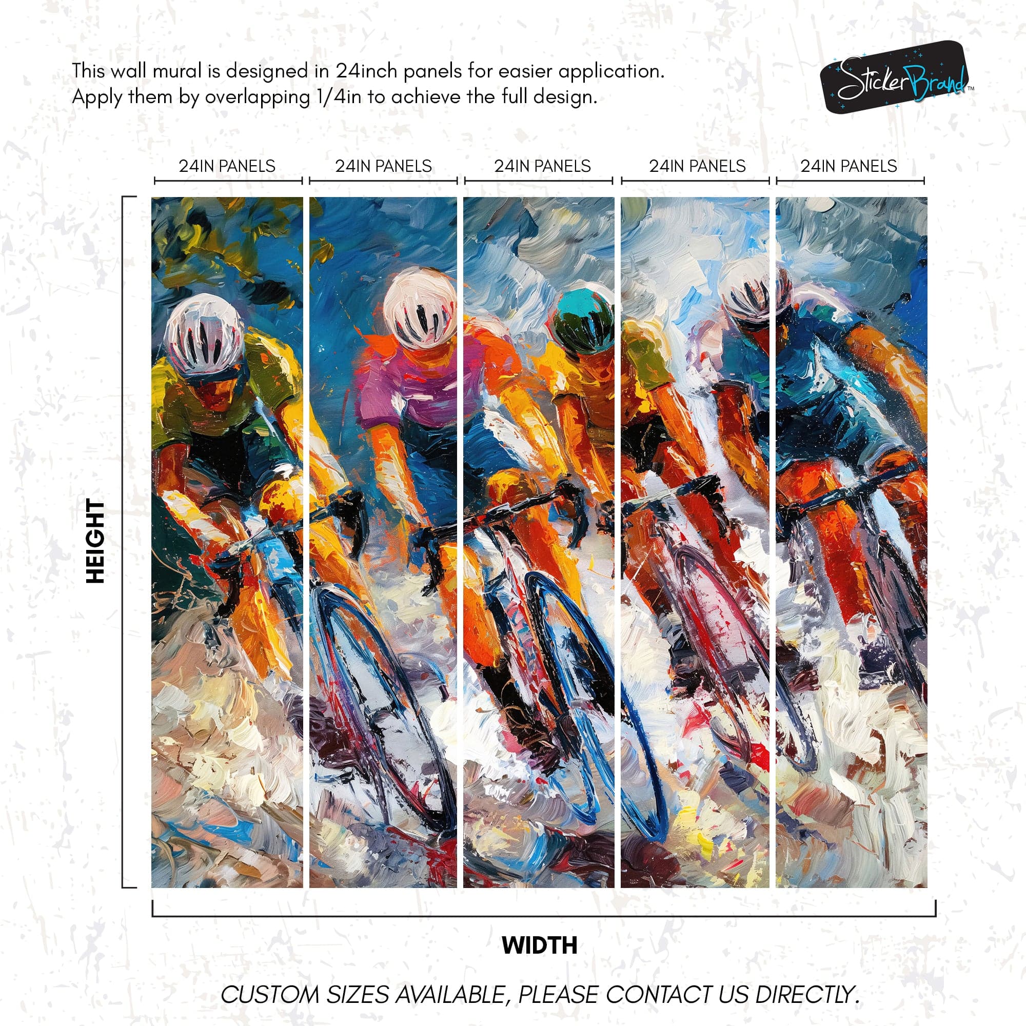 Cyclist Race Wallpaper Mural. Colorful Painting. #7016 - Image 7