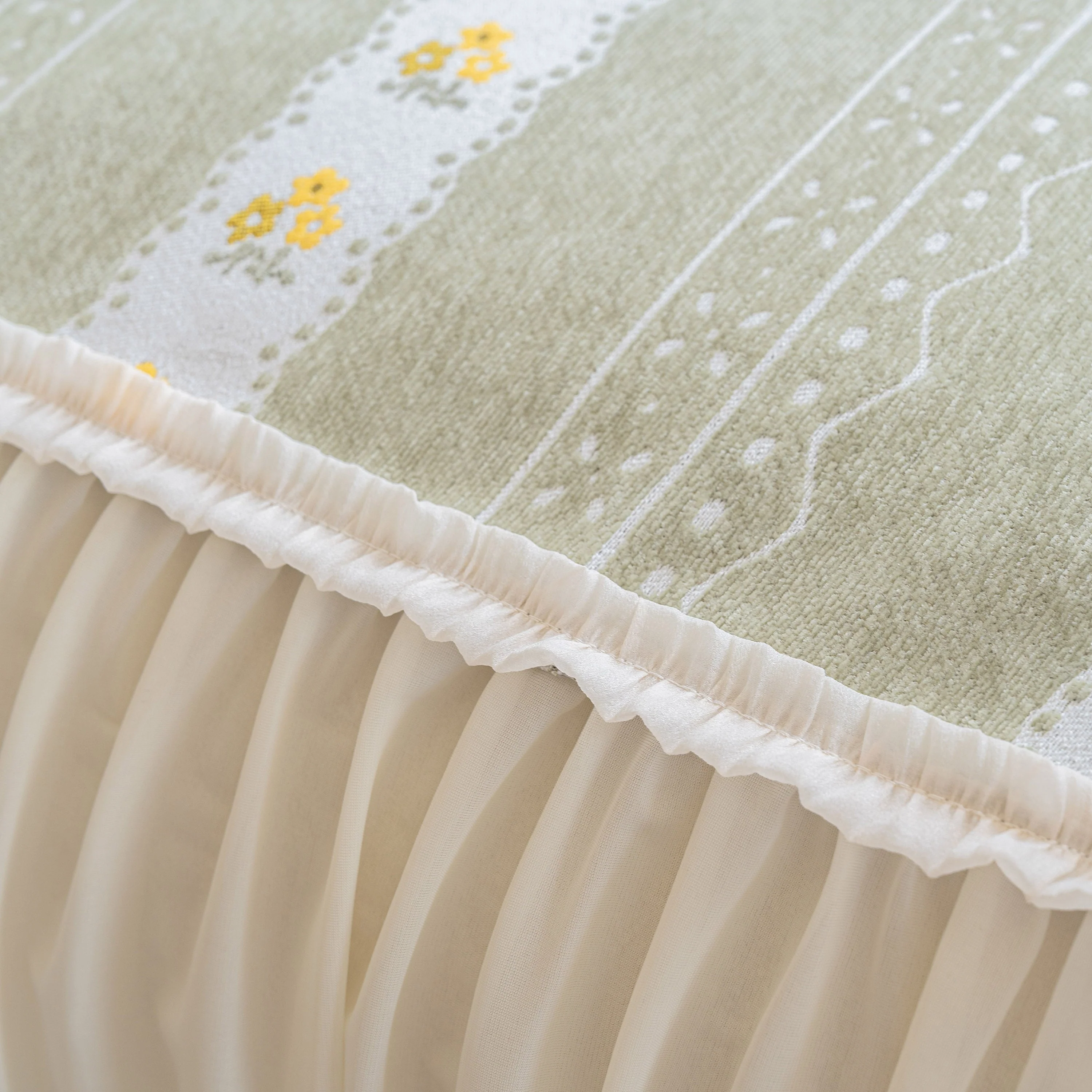 Daisy Striped Sofa Cover with Sheer Ruffle Skirt, Floral Soft Slipcover Blanket - Image 13