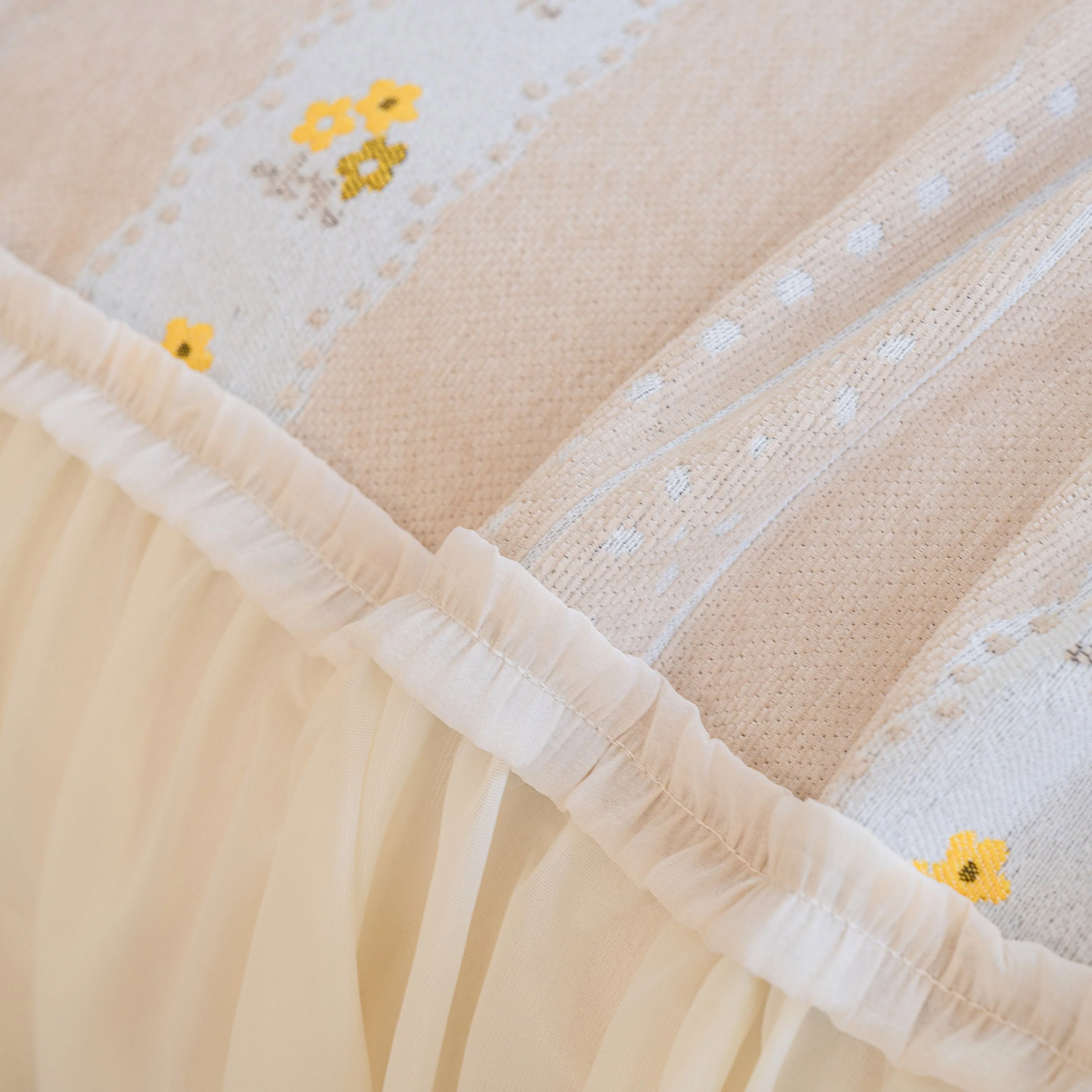 Daisy Striped Sofa Cover with Sheer Ruffle Skirt, Floral Soft Slipcover Blanket - Image 67