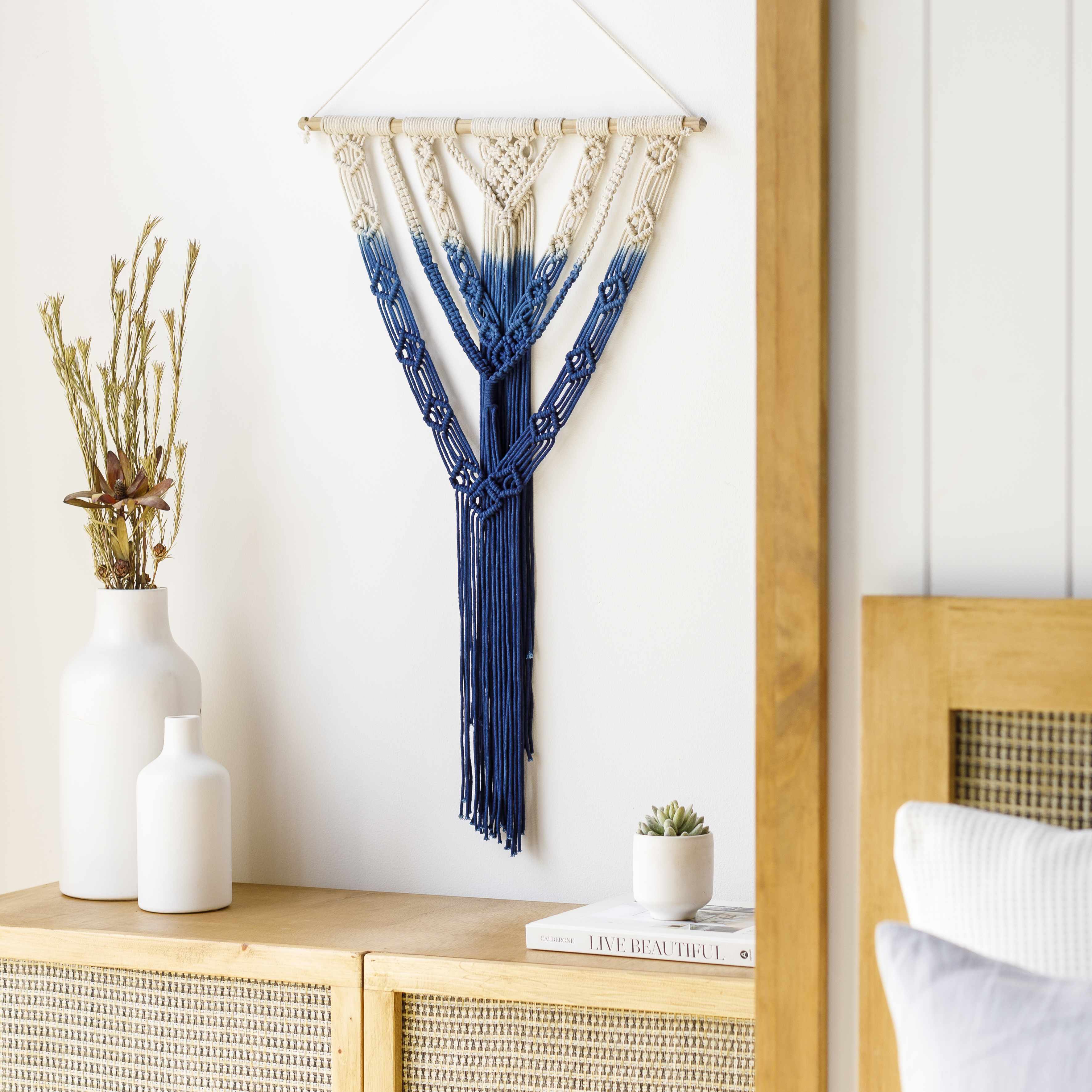 Dancalan Cream & Blue Macrame Wall Art - Image 2