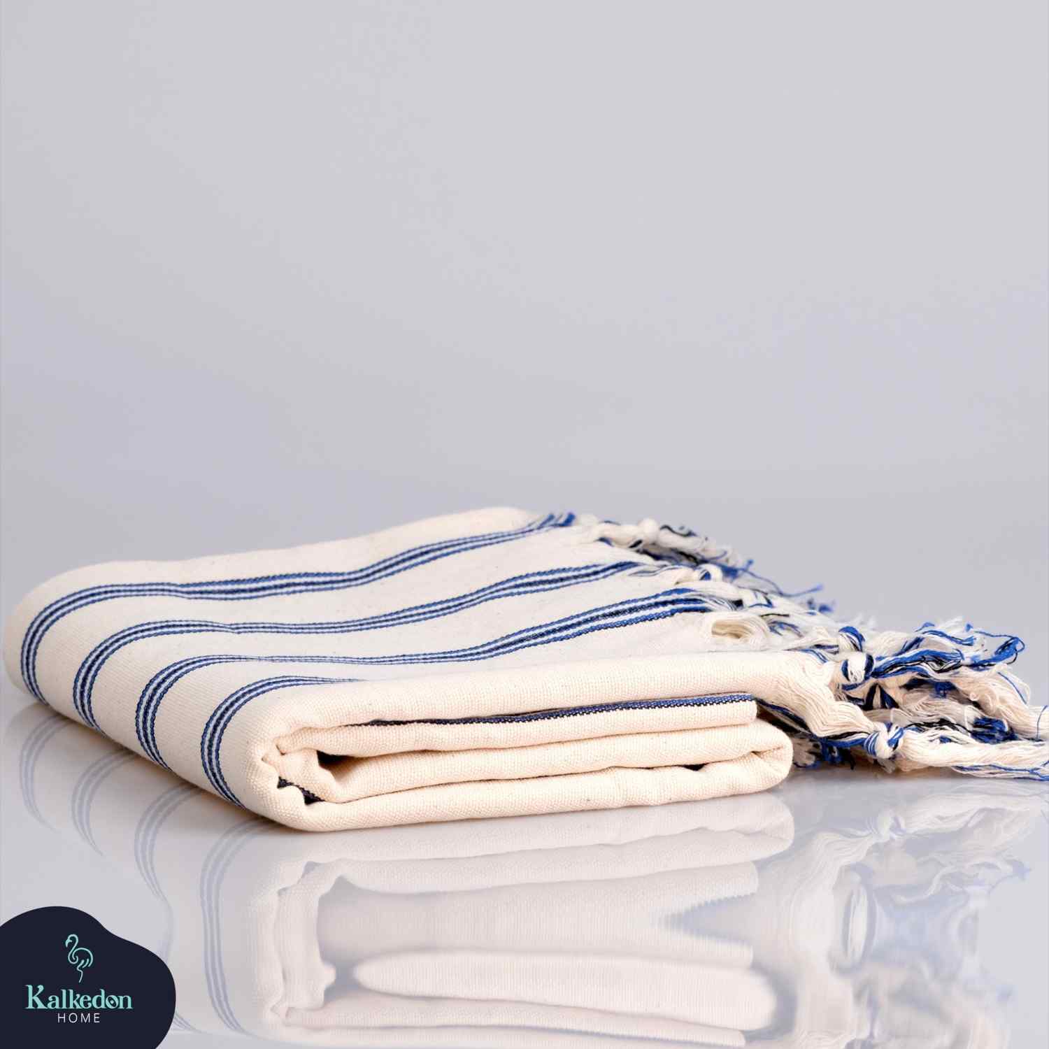 Dark Blue Striped Handwoven Turkish Towel - Image 7