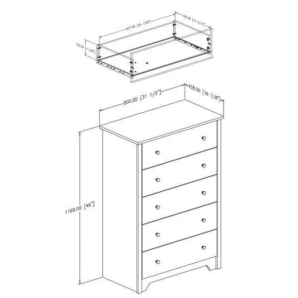 Dark Brown Chocolate Wood Finish 5-Drawer Bedroom Chest of Drawers - Image 3