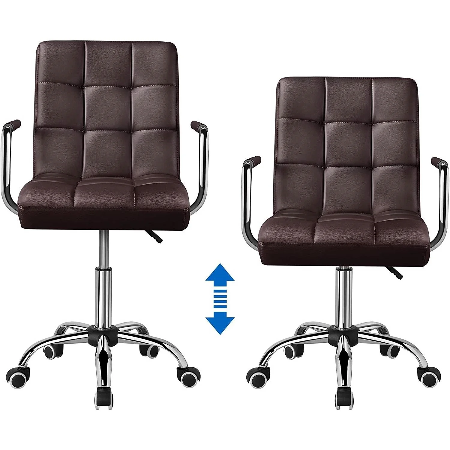 Dark Brown Modern Faux Leather Mid-Back Office Chair with Armrests and Wheels - Image 3