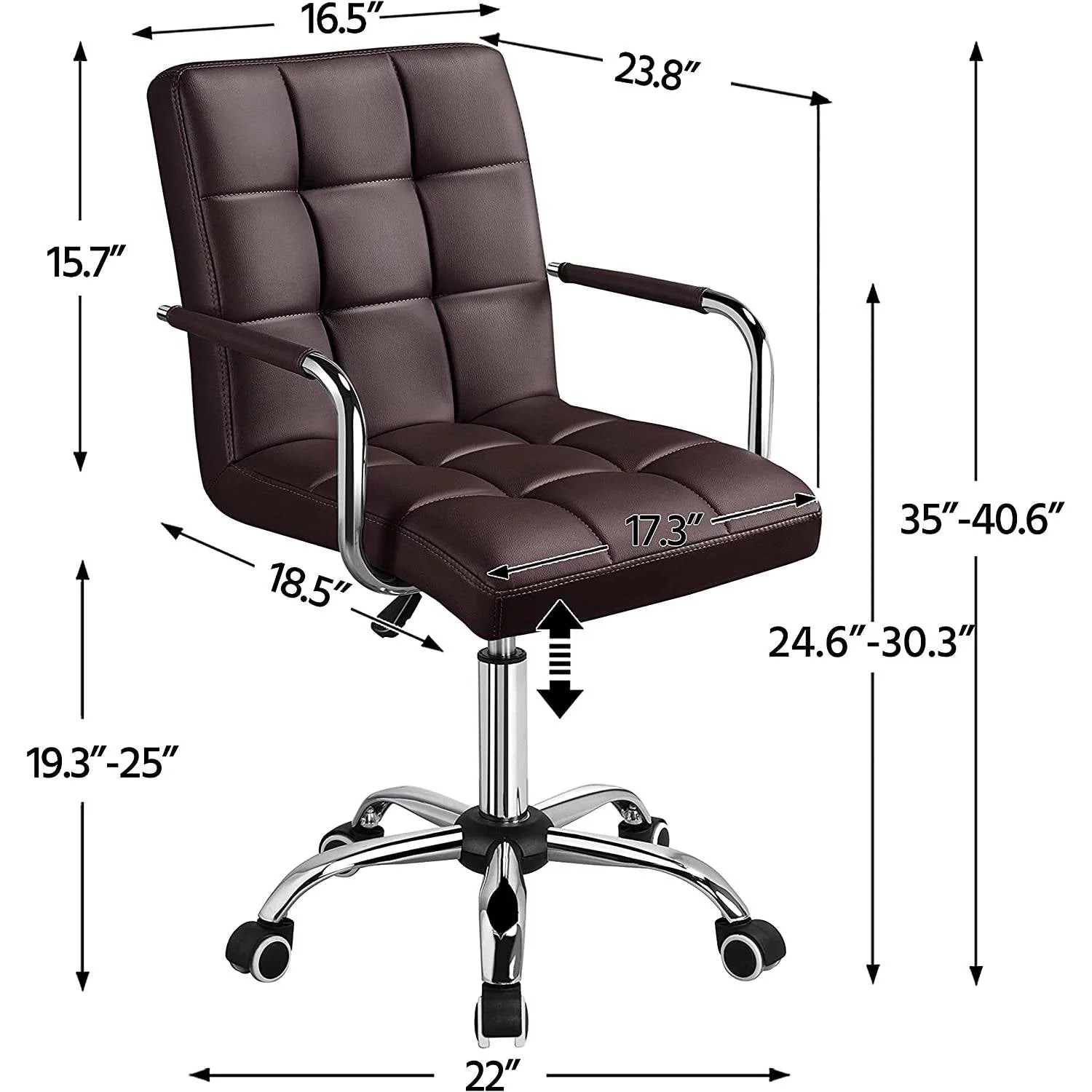 Dark Brown Modern Faux Leather Mid-Back Office Chair with Armrests and Wheels - Image 4